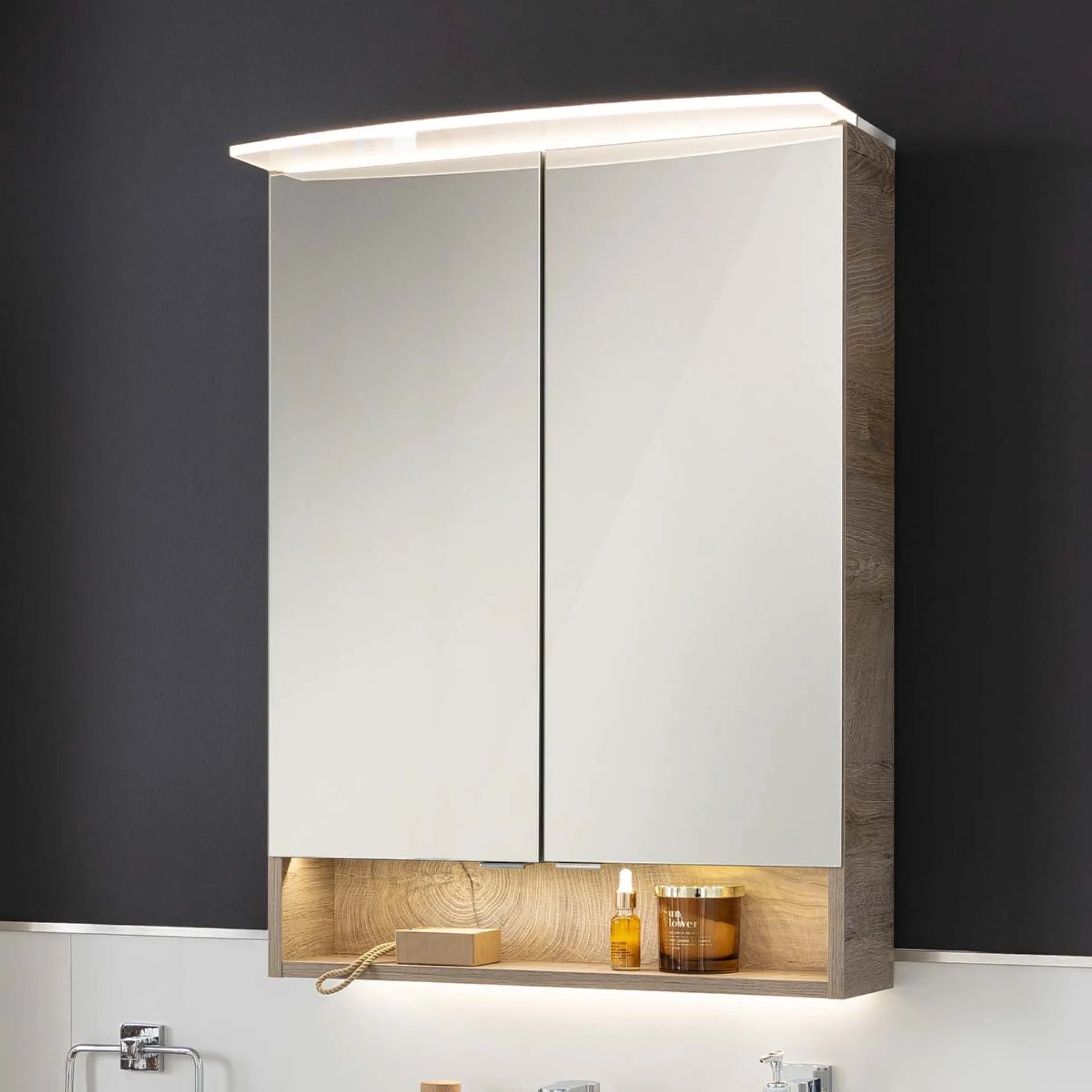 FACKELMANN B.STYLE LED Spiegelschrank 60 cm breit, Braun hell