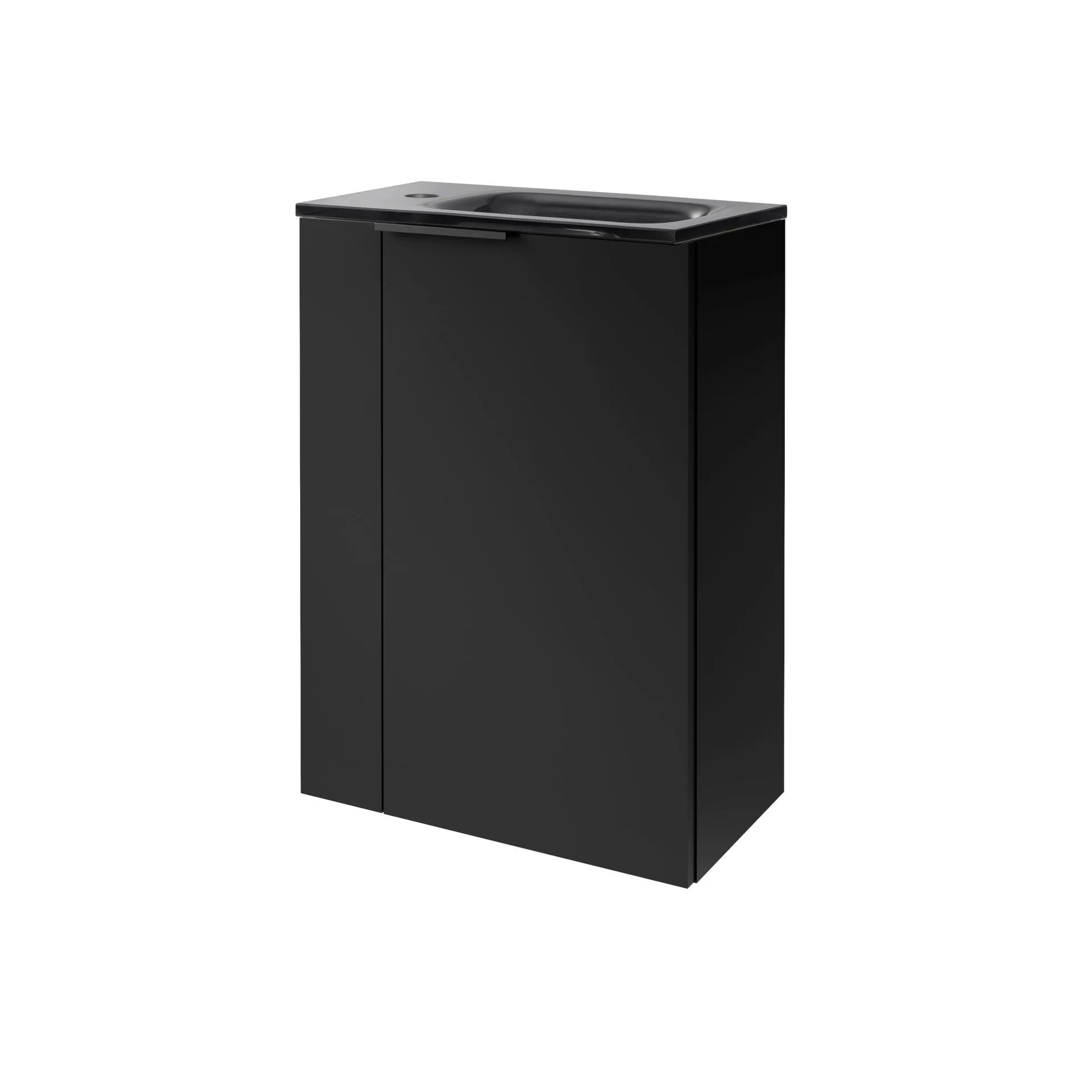 FACKELMANN SBC B.PARIS Gäste WC Waschtisch Set 45 cm breit, Schwarz matt, Waschbecken Glas Anthrazit, Türanschlag rechts