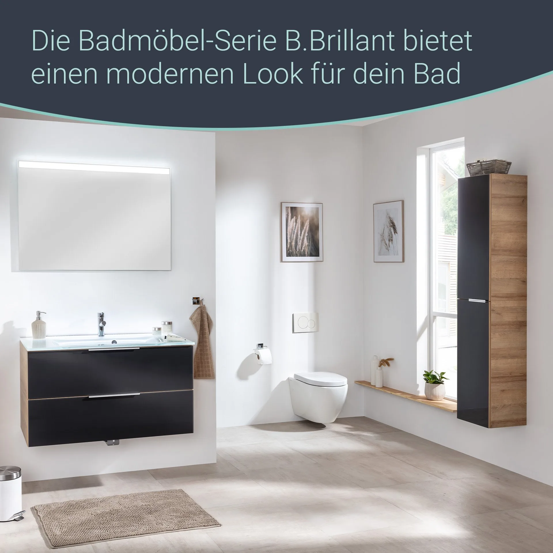 Fackelmann B.BRILLANT Hochschrank, 30 cm breit, Anthrazit Glas/Braun hell
