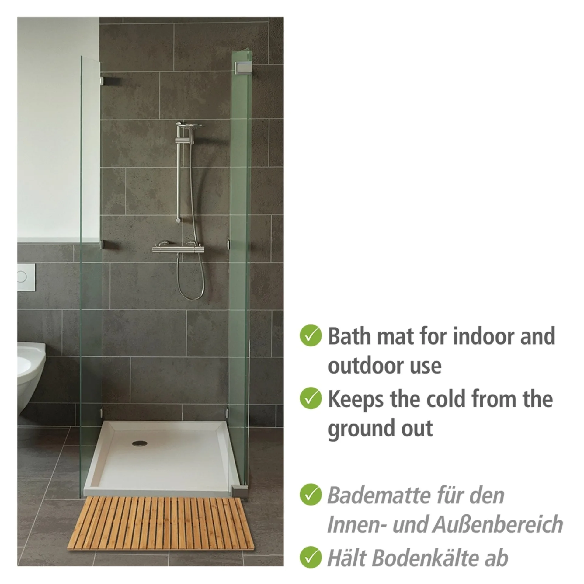 WENKO INDOOR&OUTDOOR Badematte 100 x 50 cm, Braun, aus Bambus