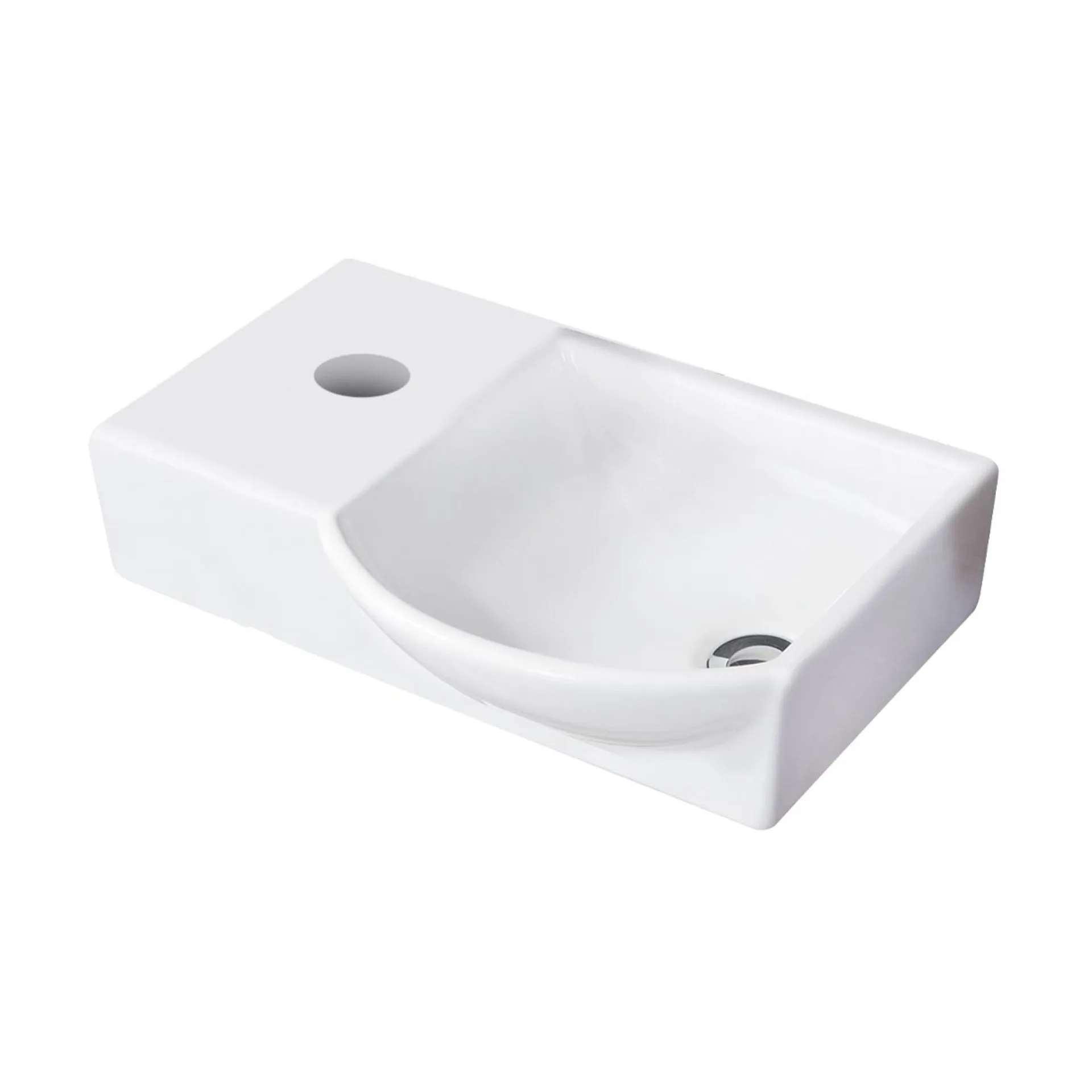 FACKELMANN SBC MILANO Gäste WC Waschtisch Set 45 cm breit, Weiß/Braun hell, Waschbecken Keramik Weiß, Türanschlag rechts