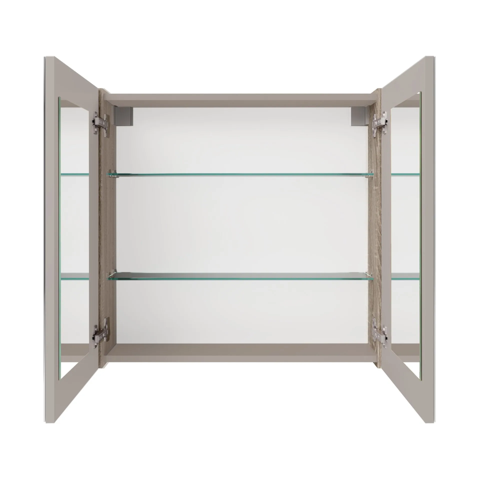 FACKELMANN COMPACT LINE Waschtisch Set mit Spiegelschrank 71 cm breit, Braun, Waschbecken Keramik Weiß, inklusive Aufsatzleuchte und Elektro-Box, 2 Schubladen