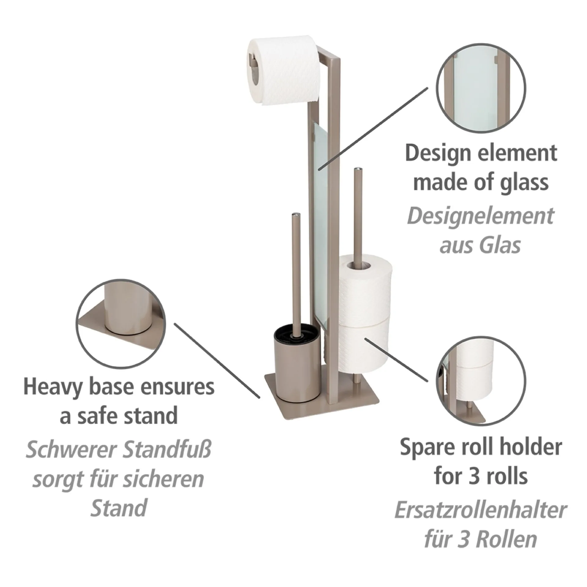 WENKO RIVALTA WC-Garnitur, Beige, Bambus, mit Toilettenpapierhalter und Bevorrater, stehend