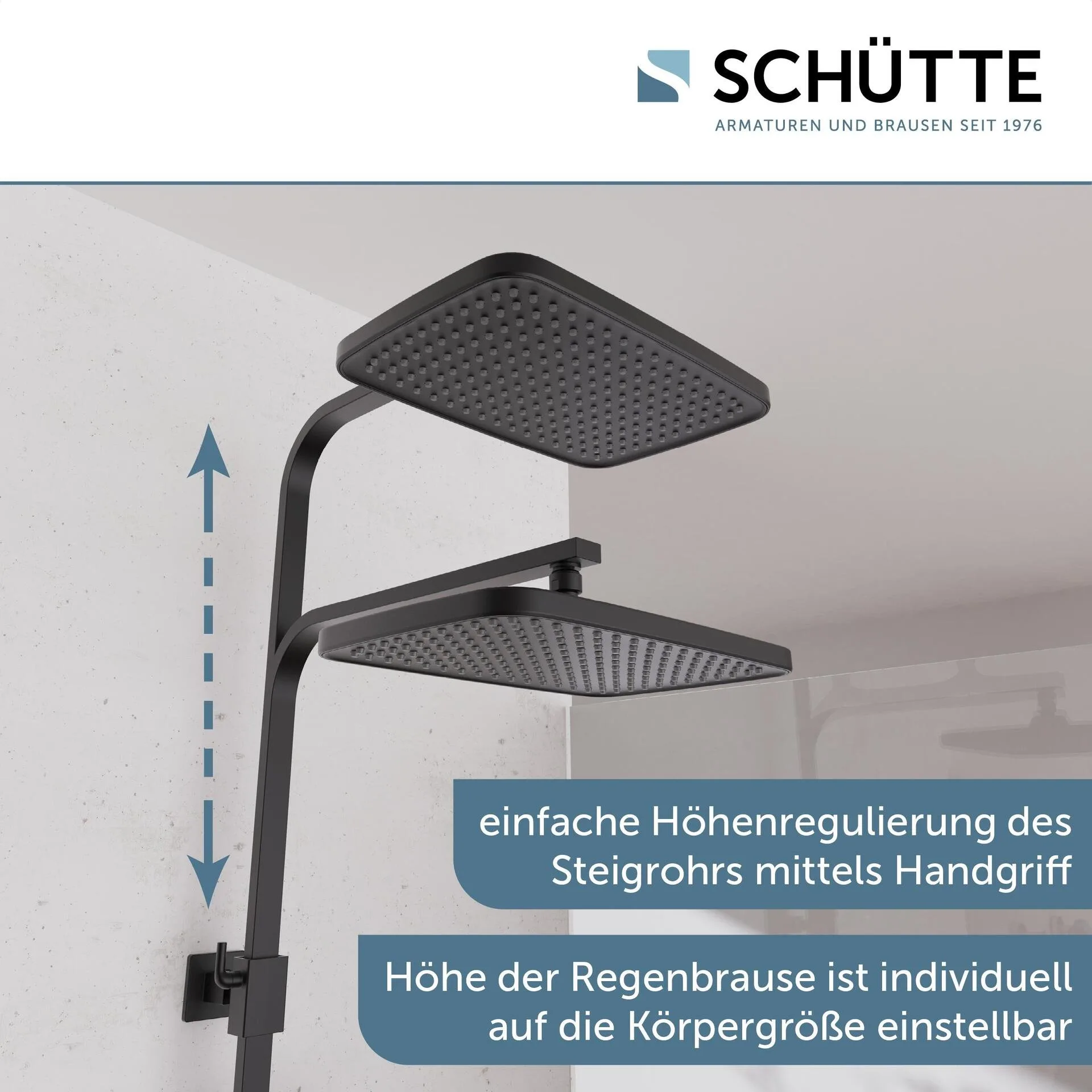 SCHÜTTE GRAN CANARIA Überkopf-Brauseset, Schwarz matt, mit Thermostatarmatur