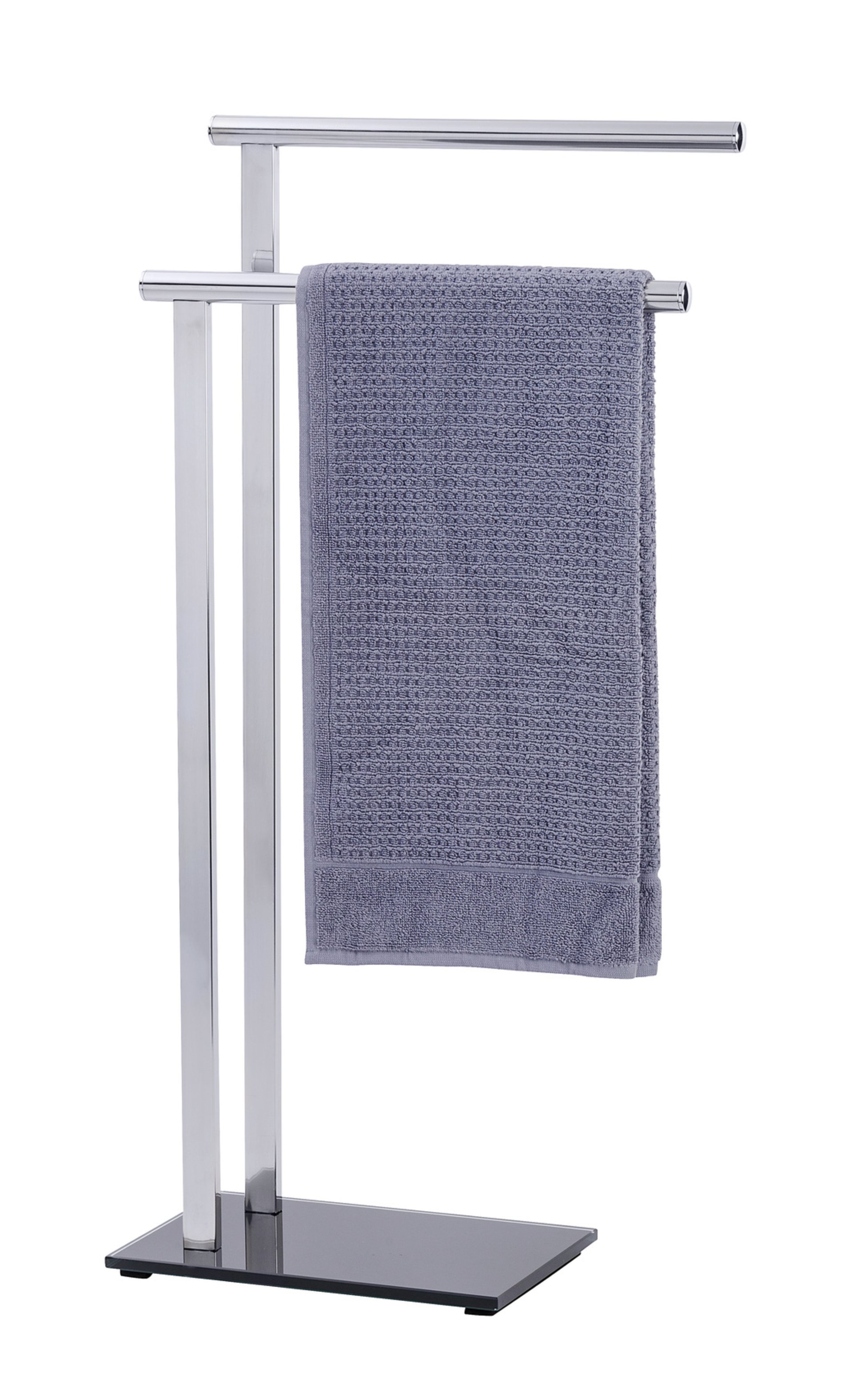 WENKO LAVA Handtuchhalter, Chrom/Schwarz, mit zwei Armen, stehend