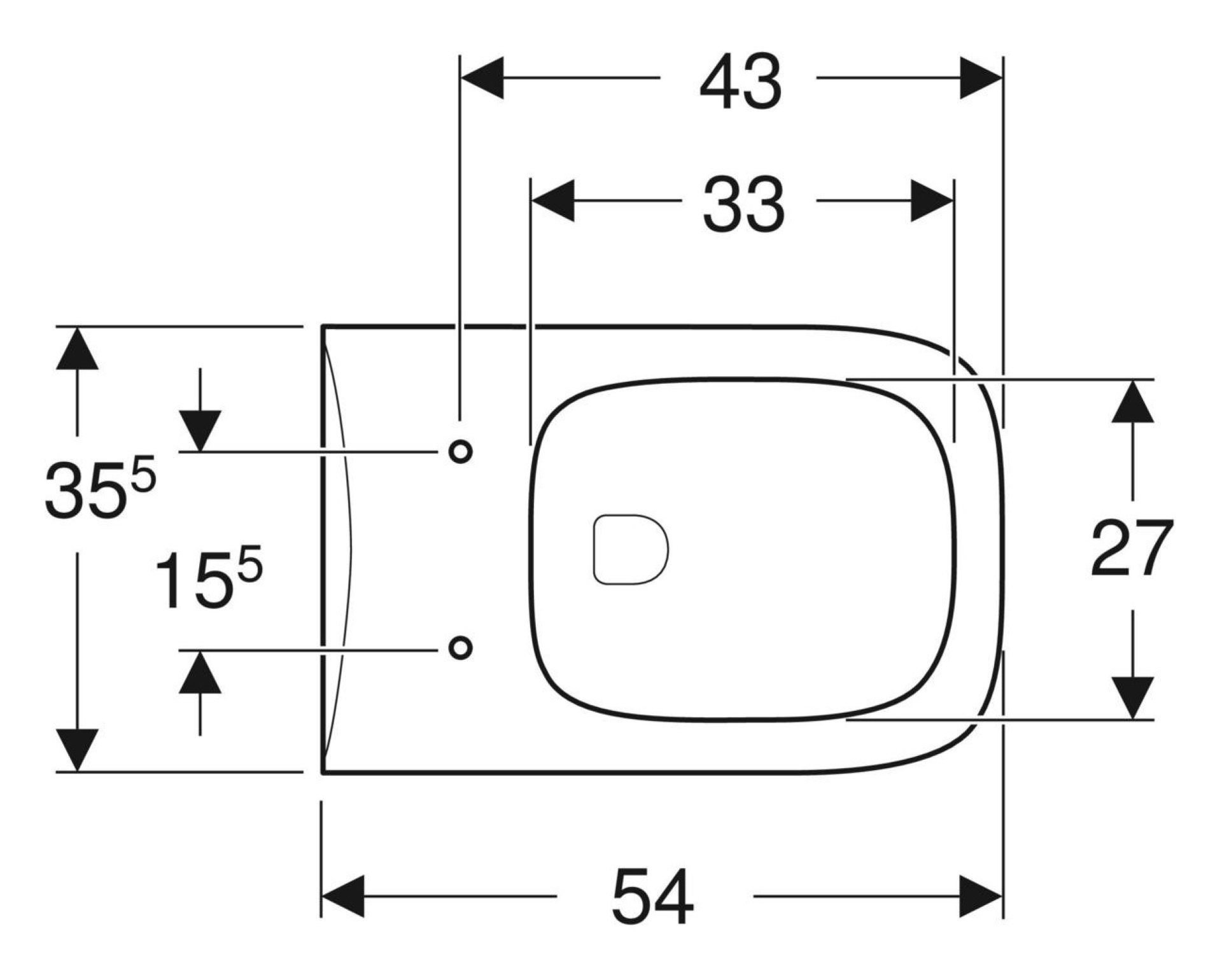 GEBERIT RENOVA PLAN Tiefspül-WC 54 cm, Weiß, spülrandlos, wandhängend
