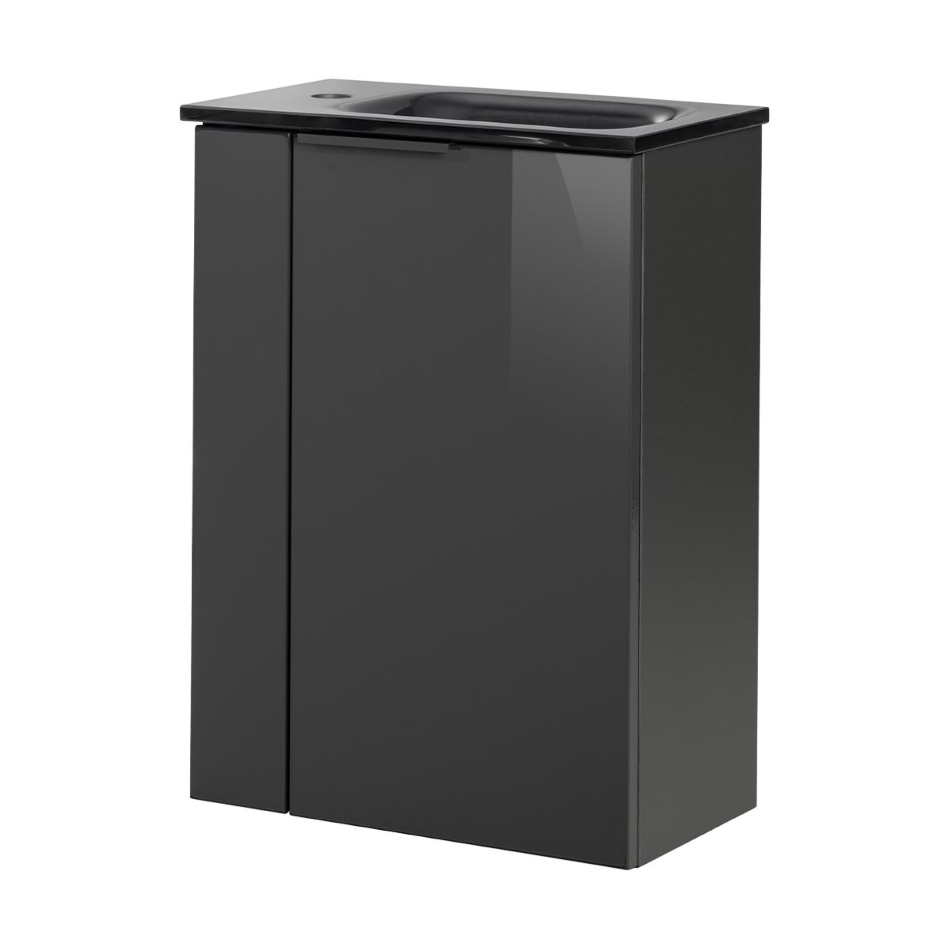 FACKELMANN SBC LUNA Gäste WC Waschtisch Set 45 cm breit, Anthrazit, Waschbecken Glas Anthrazit, Türanschlag rechts