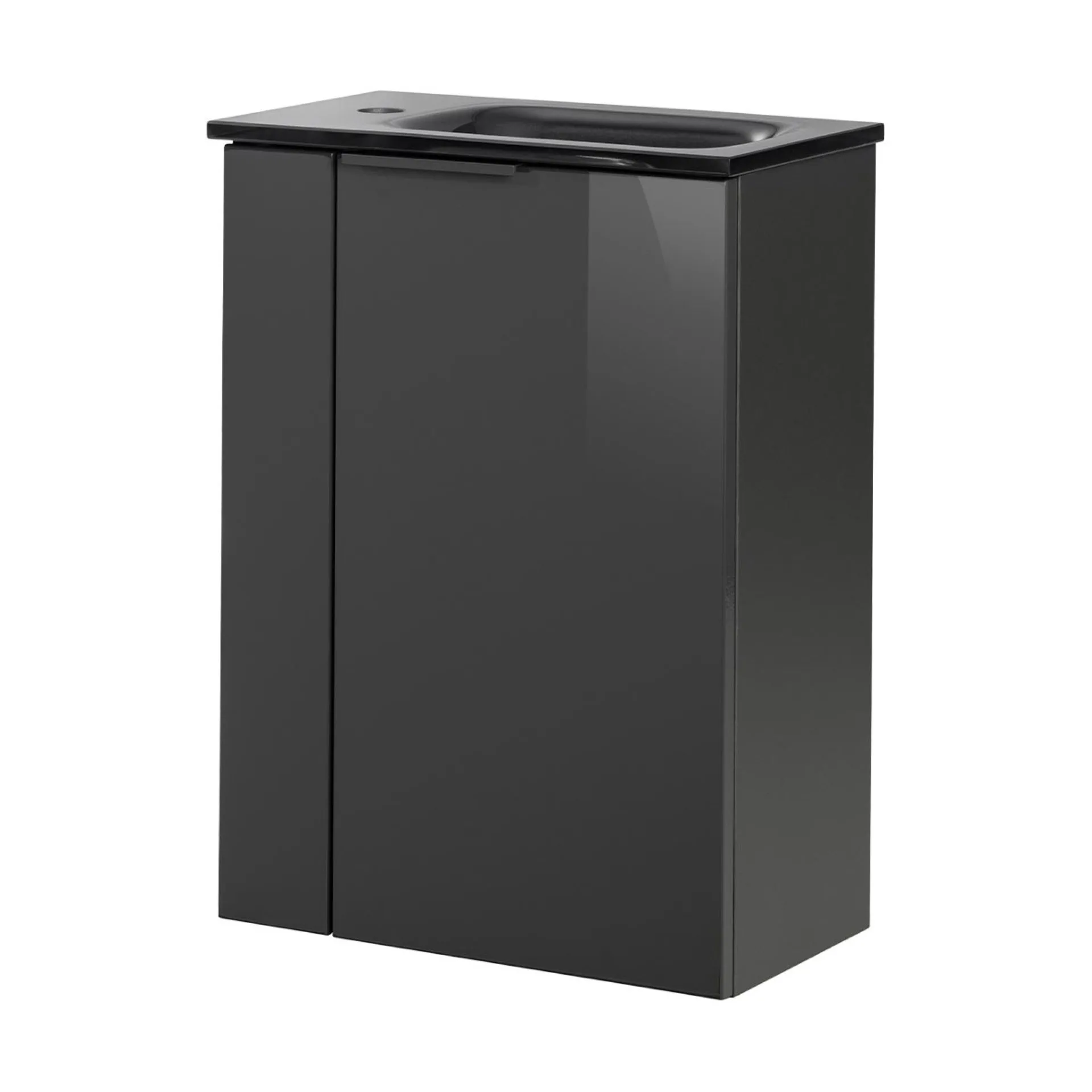 FACKELMANN SBC LUNA Gäste WC Waschtisch Set 45 cm breit, Anthrazit, Waschbecken Glas Anthrazit, Türanschlag rechts