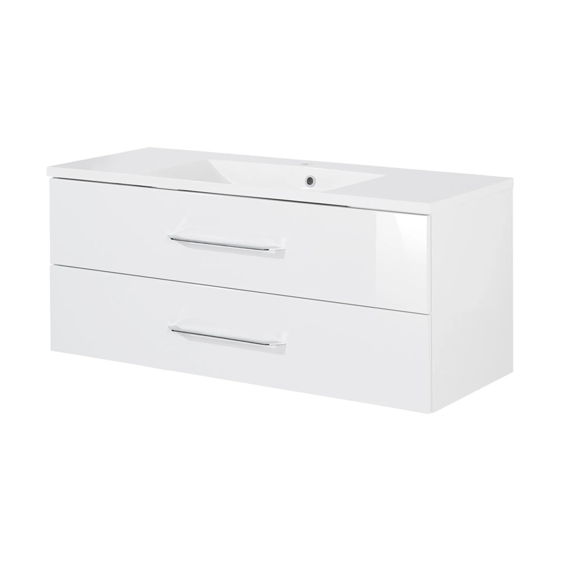 FACKELMANN B.CLEVER Waschtisch Set mit Spiegelschrank 120 cm breit, Weiß, Waschbecken Gussmarmor Weiß