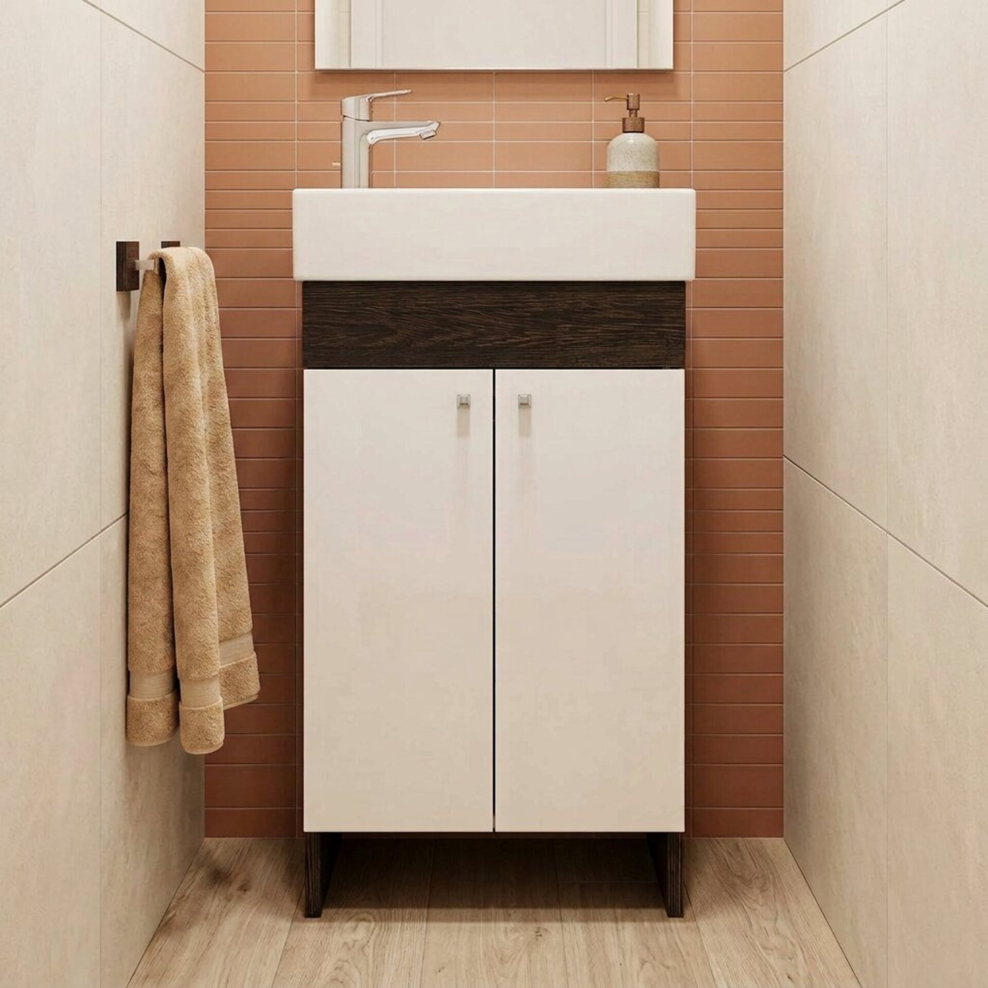 BADEDU OKA Waschbeckenunterschrank 40 cm breit, Weiß/Anthrazit