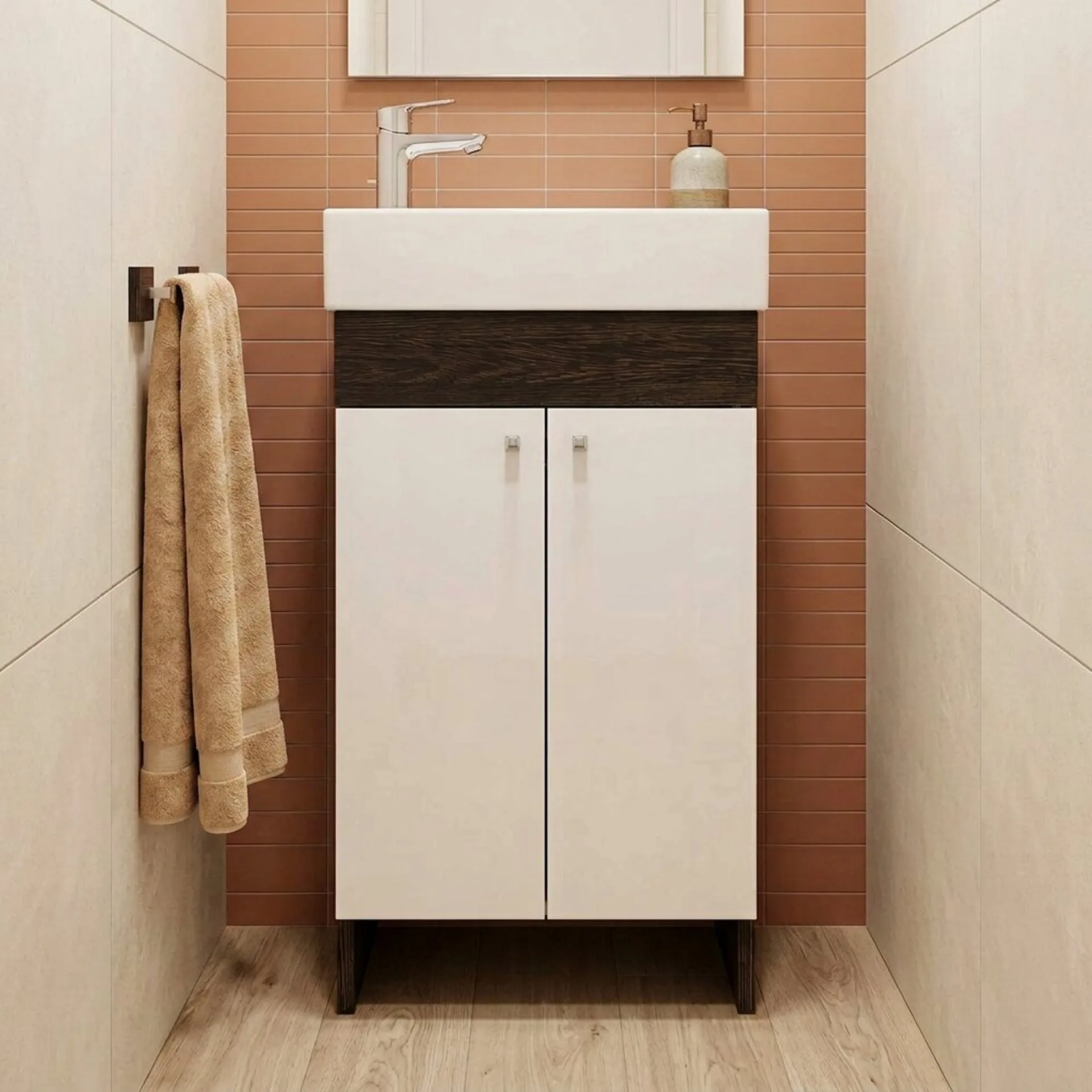 BADEDU OKA Waschbeckenunterschrank 40 cm breit, Weiß/Anthrazit