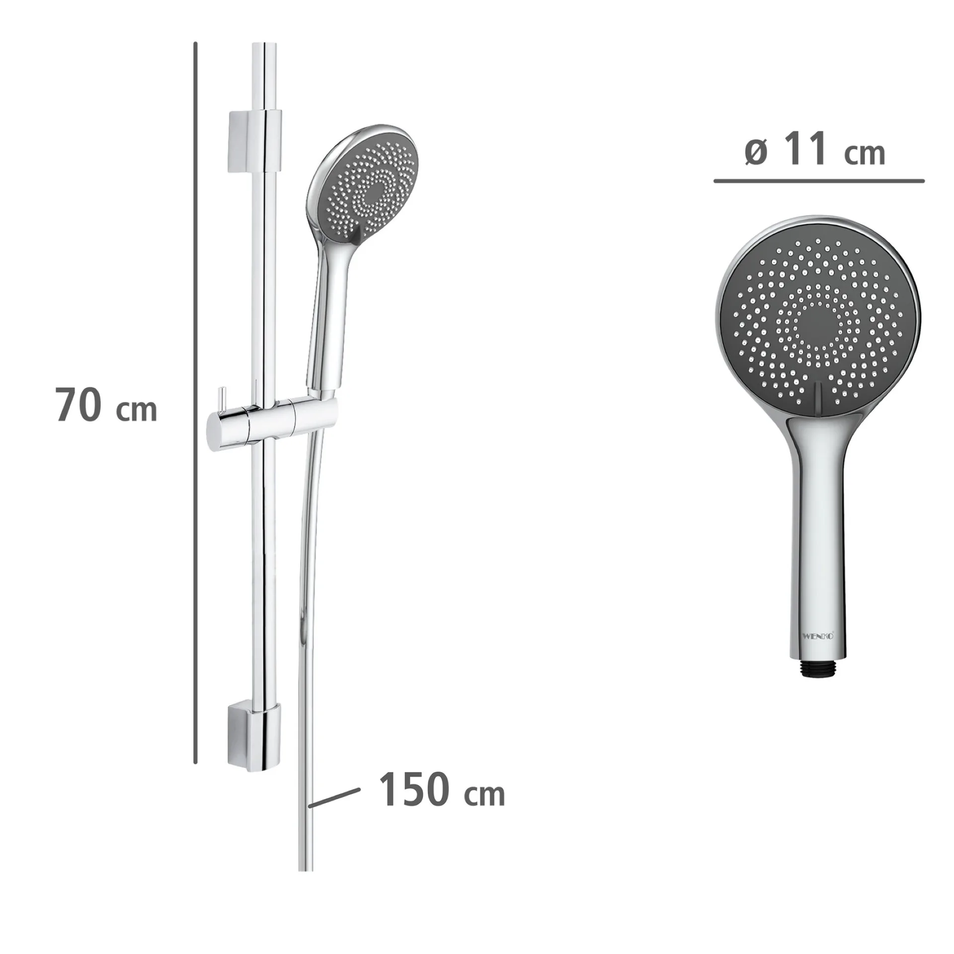 WENKO Stangenbrause Set 70 cm, Chrom, mit Wassersparsystem, 3 verschiedene Wasserstrahlarten, Edelstahl