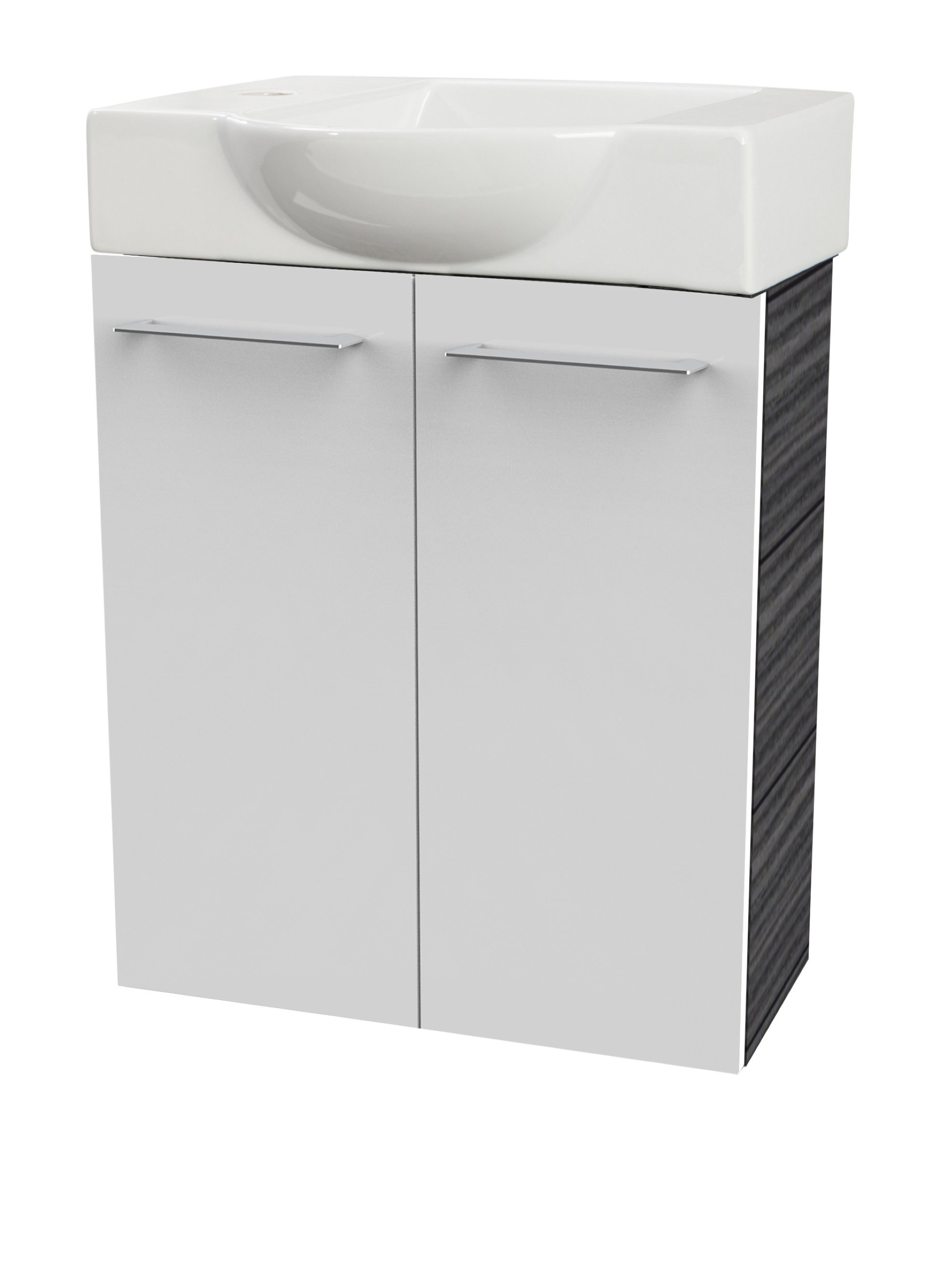 Fackelmann SBC B. PERFEKT Gäste WC Set 2-teilig 55 cm, Anthrazit/Weiß, 2 Türen, Keramik Hahnloch links