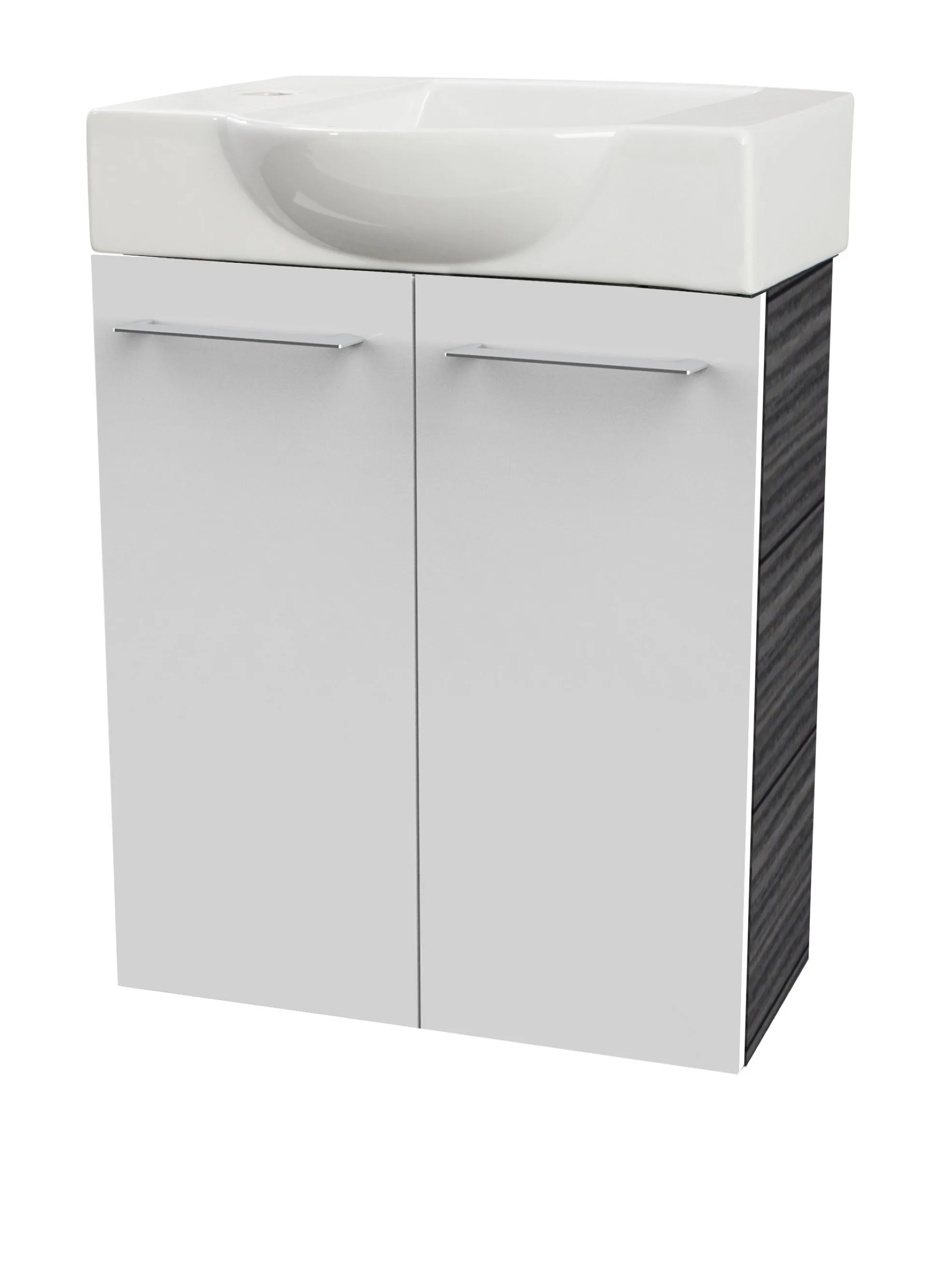 FACKELMANN SBC B.PERFEKT Gäste WC Waschtisch Set 55 cm breit, Weiß/Anthrazit Holzoptik, Waschbecken Keramik Weiß, Hahnloch links