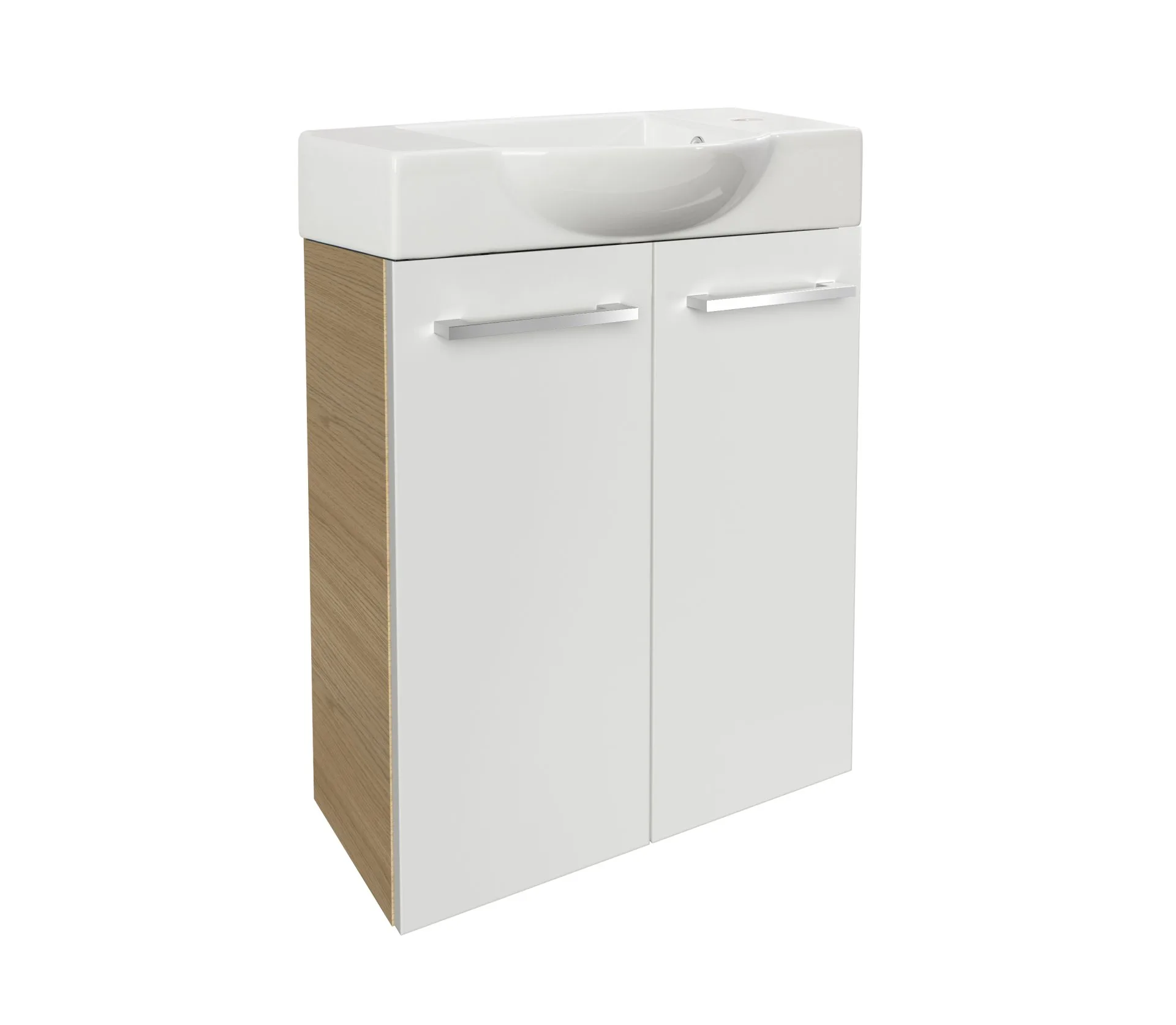 FACKELMANN SBC B.STYLE Gäste WC Waschtisch Set 55 cm breit, Braun/Weiß, Waschbecken Keramik Weiß, Hahnloch rechts