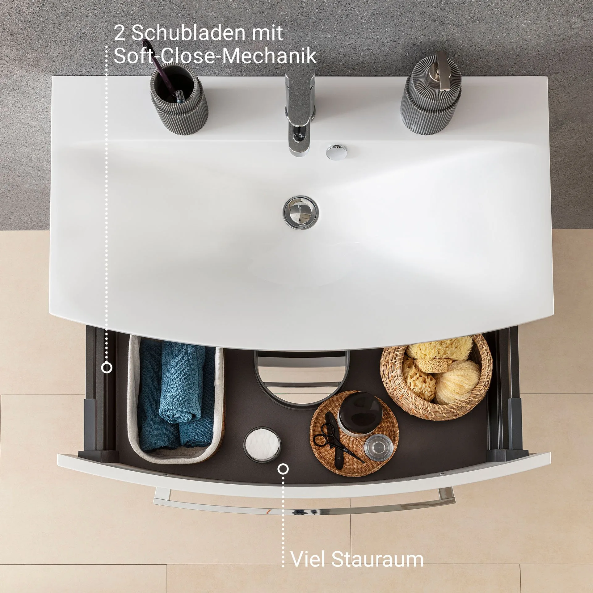 Fackelmann VERONA Waschbeckenunterschrank 79,4 cm breit, Weiß Hochglanz
