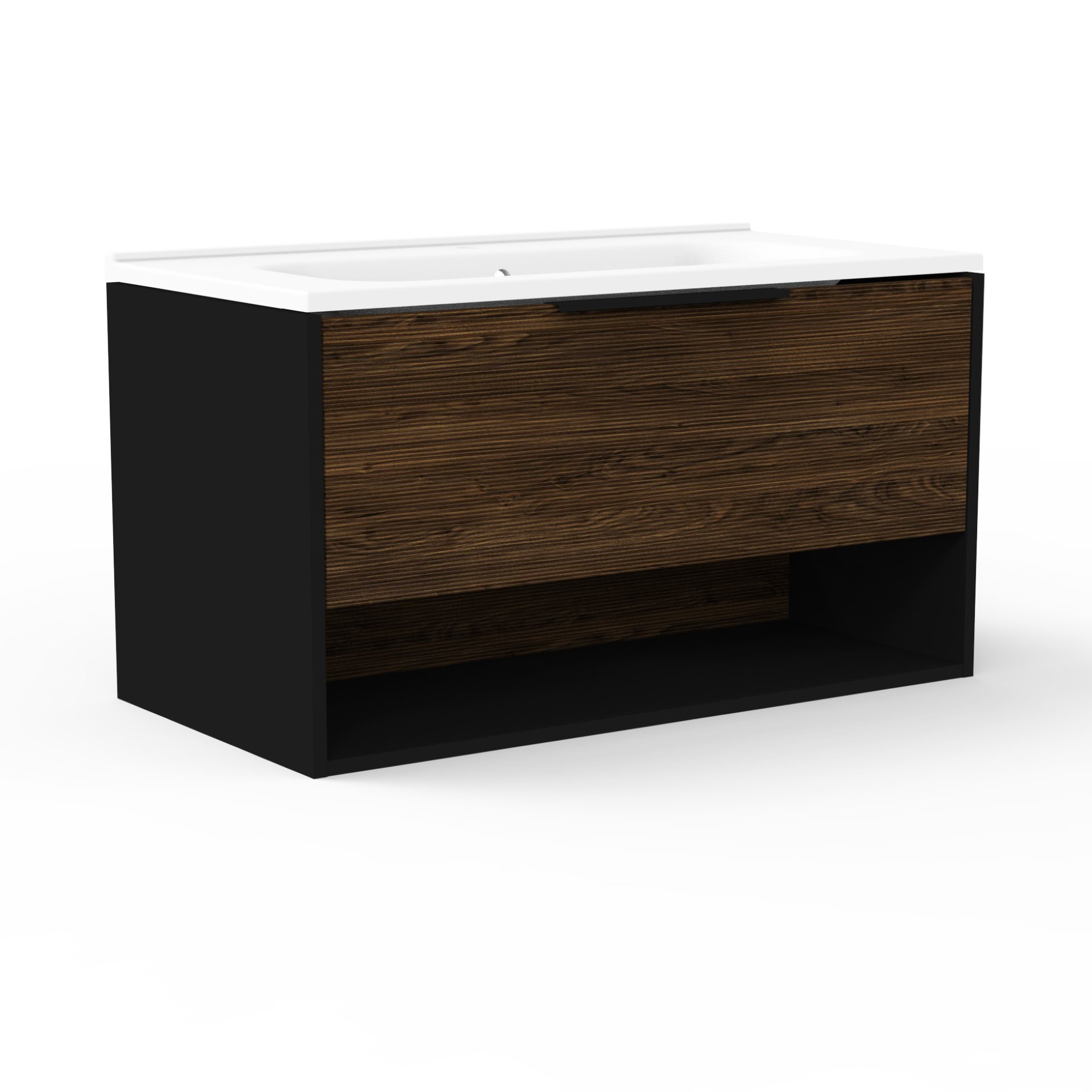 Fackelmann B.PARIS Badmöbel Set 2-teilig 90 cm breit, Braun dunkel/Schwarz, Gussmarmor