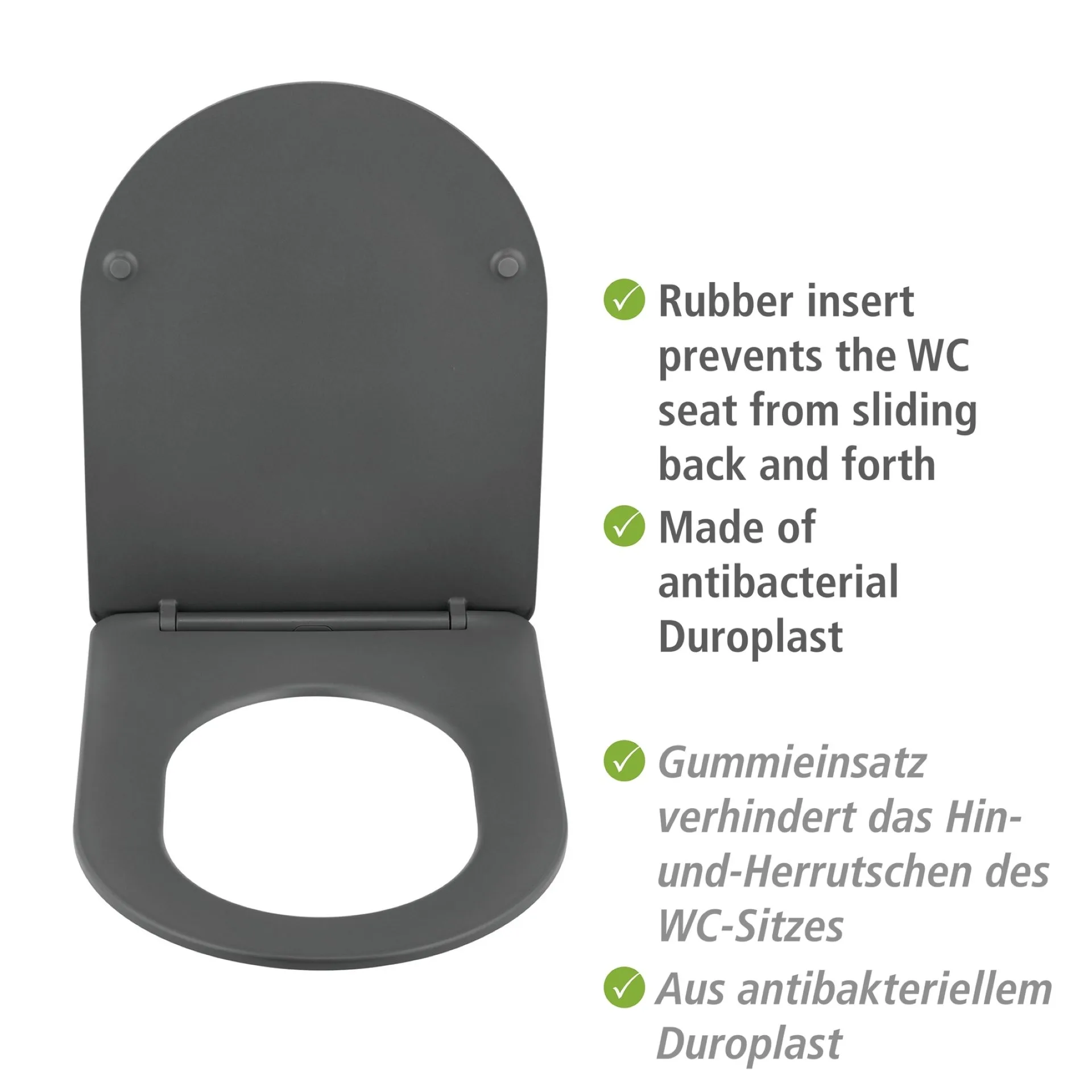 WENKO GALATI WC-Sitz, Anthrazit matt, mit Absenkautomatik, Soft-Touch-Effekt