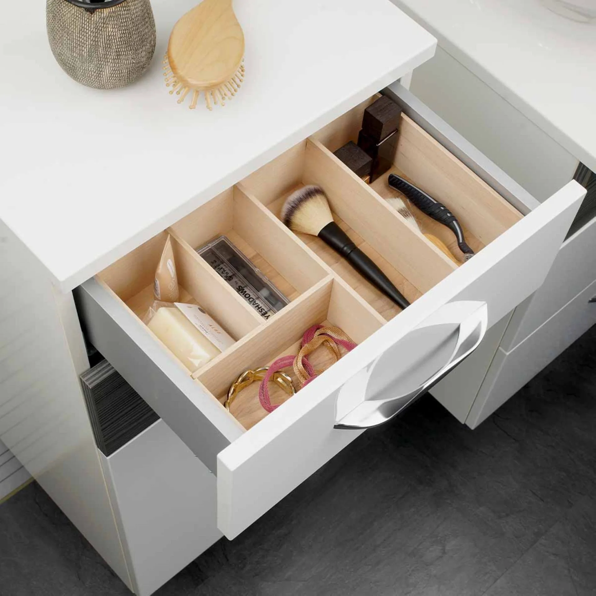 FACKELMANN Schubladen Organizer 17 cm breit, Braun, Buchenholz