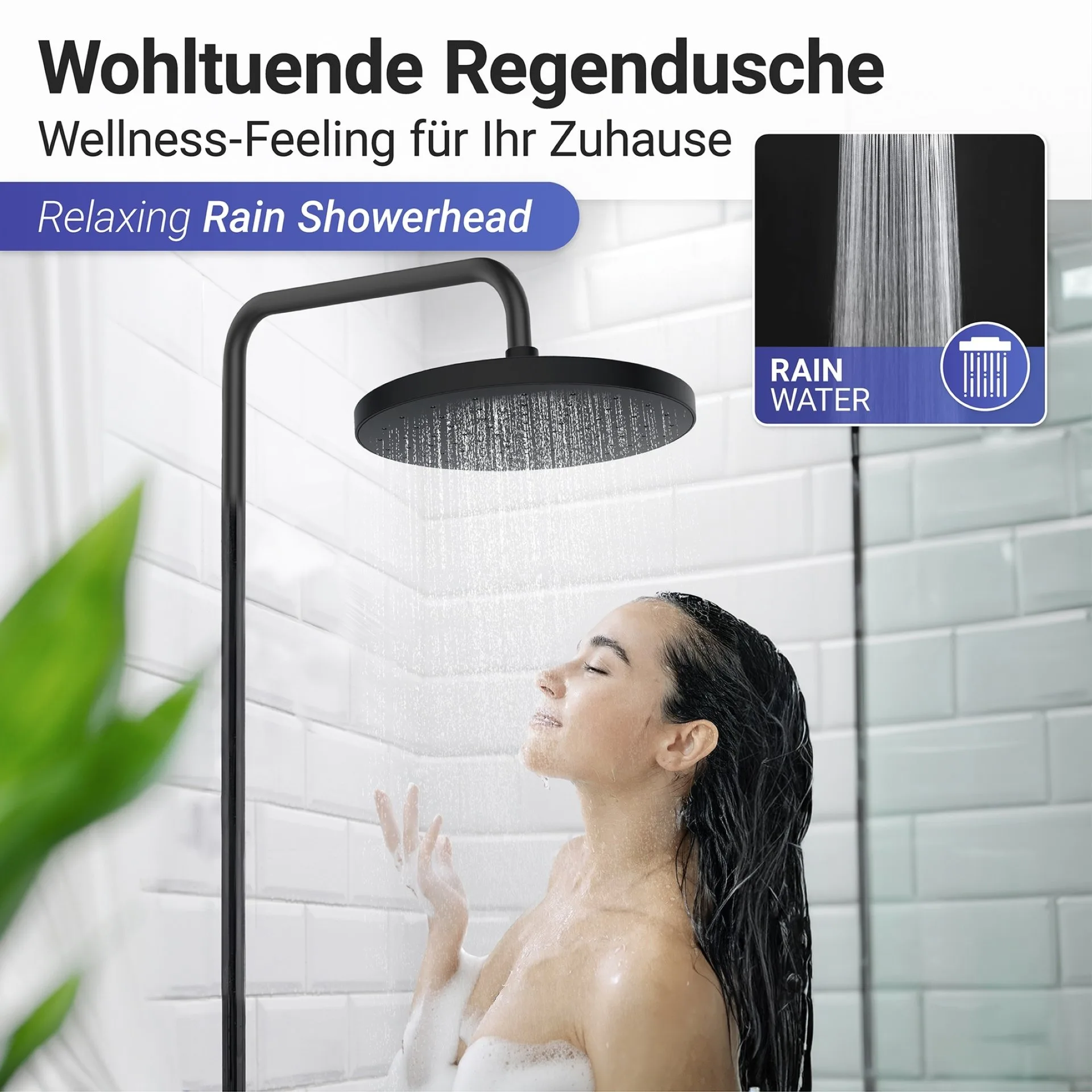 WENKO Duschkopf Regendusche Ø 22,5 cm, Schwarz, mit Automatischer Reinigungsfunktion