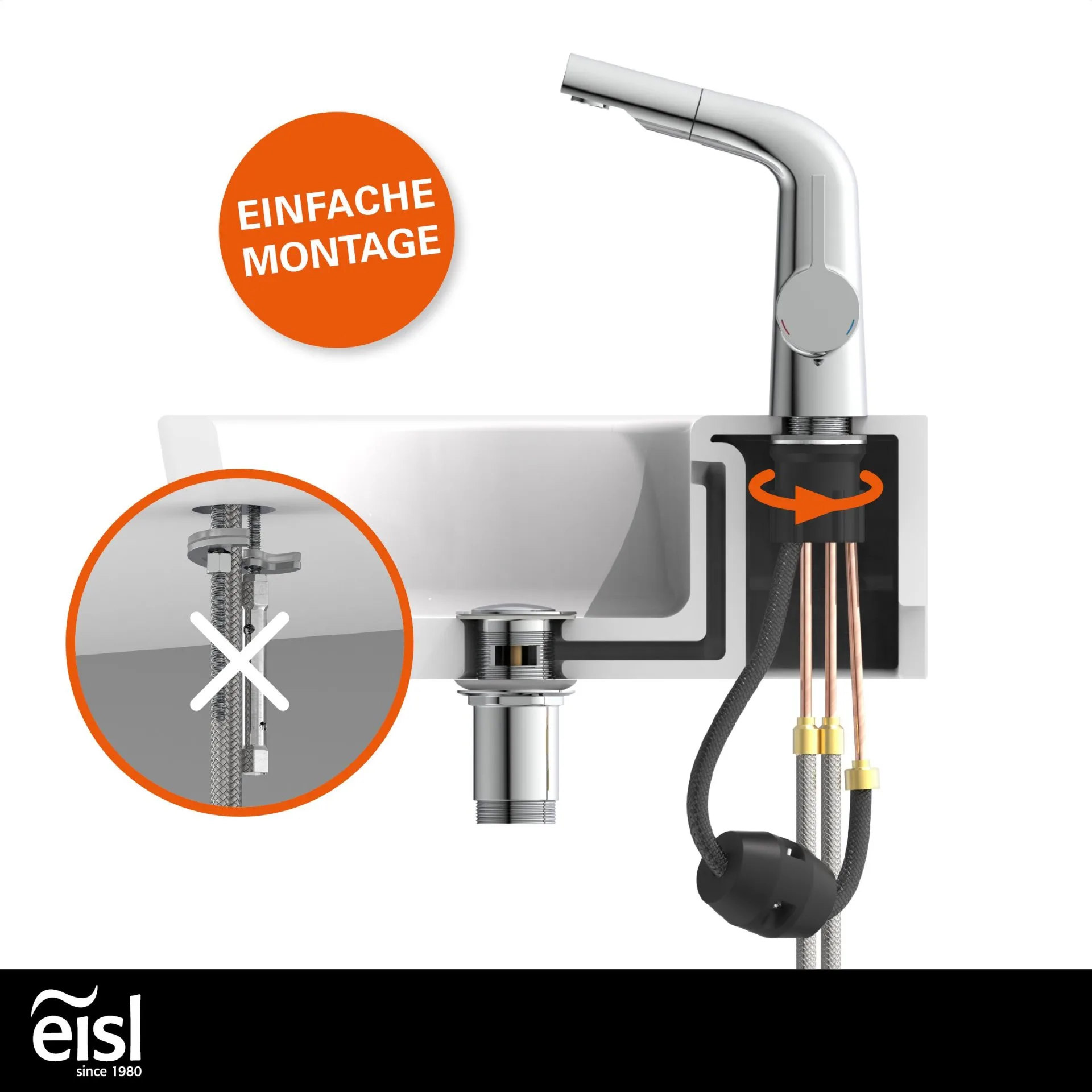 EISL COOL Waschtischarmatur, Chrom, mit herausziehbarer Haarbrause