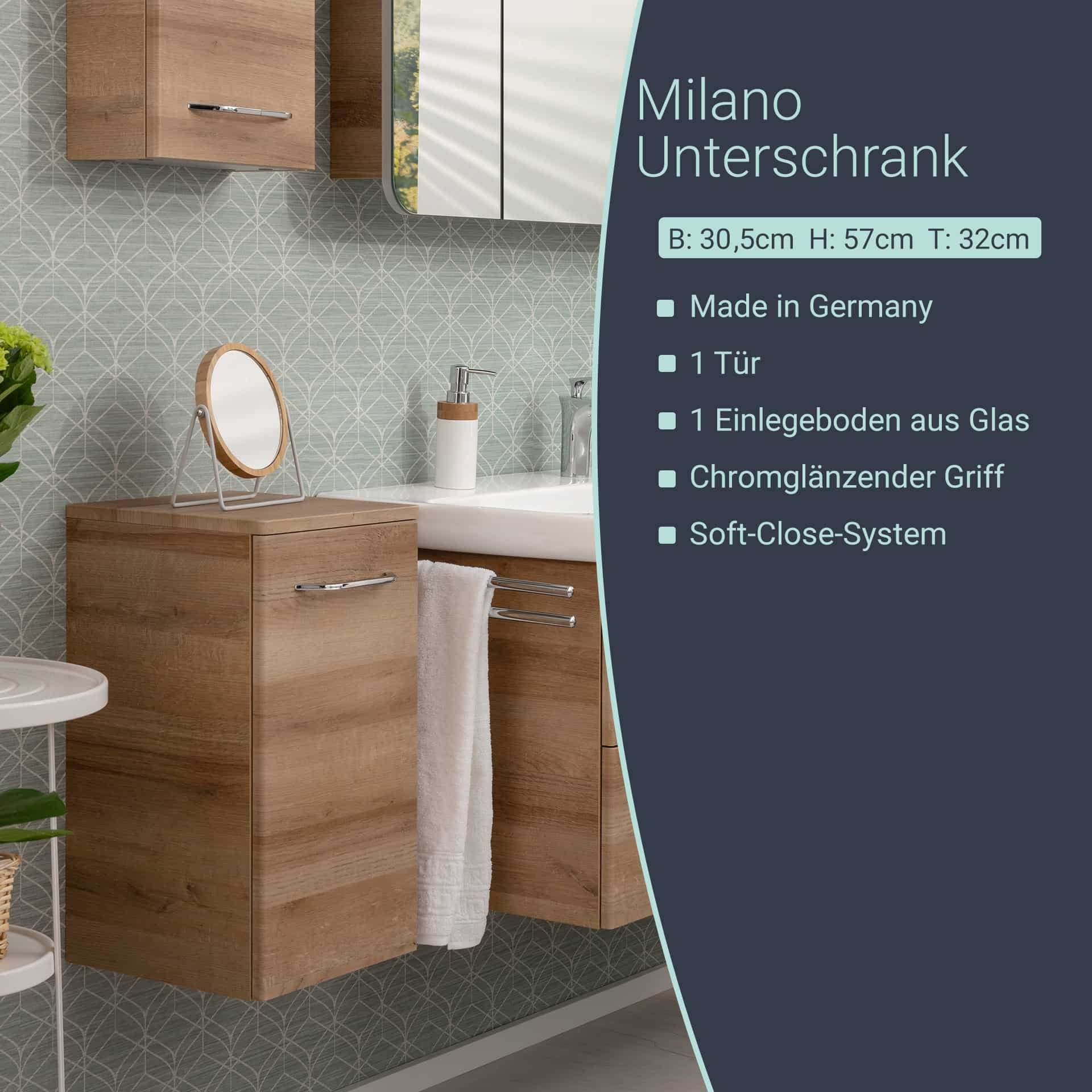 Fackelmann MILANO Unterschrank 30 cm, Braun hell