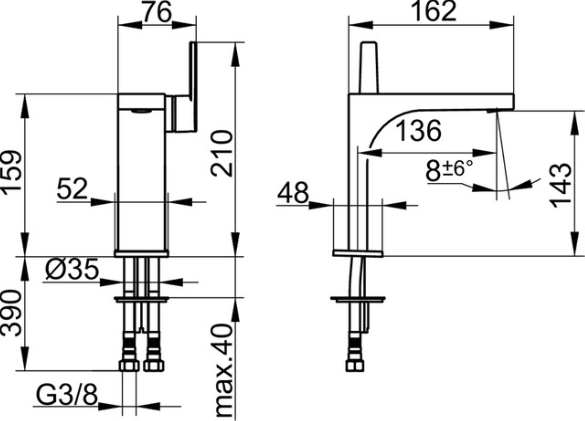 Keuco EDITION 150 Waschtischarmatur ohne Garnitur, verchromt