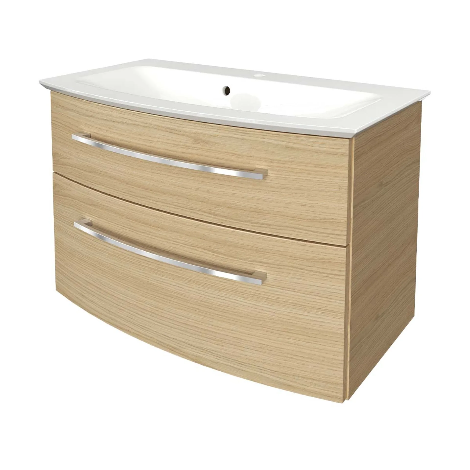 FACKELMANN B.STYLE Waschbecken mit Unterschrank 83 cm breit, Braun, Waschbecken Gussmarmor Weiß