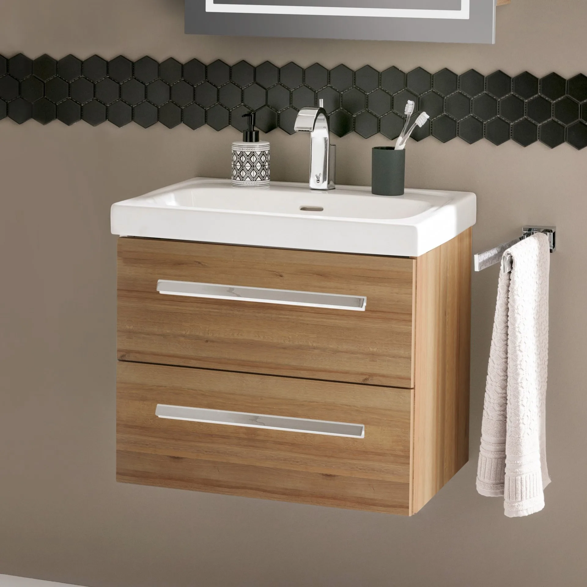 LANZET K1 Waschbeckenunterschrank 60 cm breit, Braun hell
