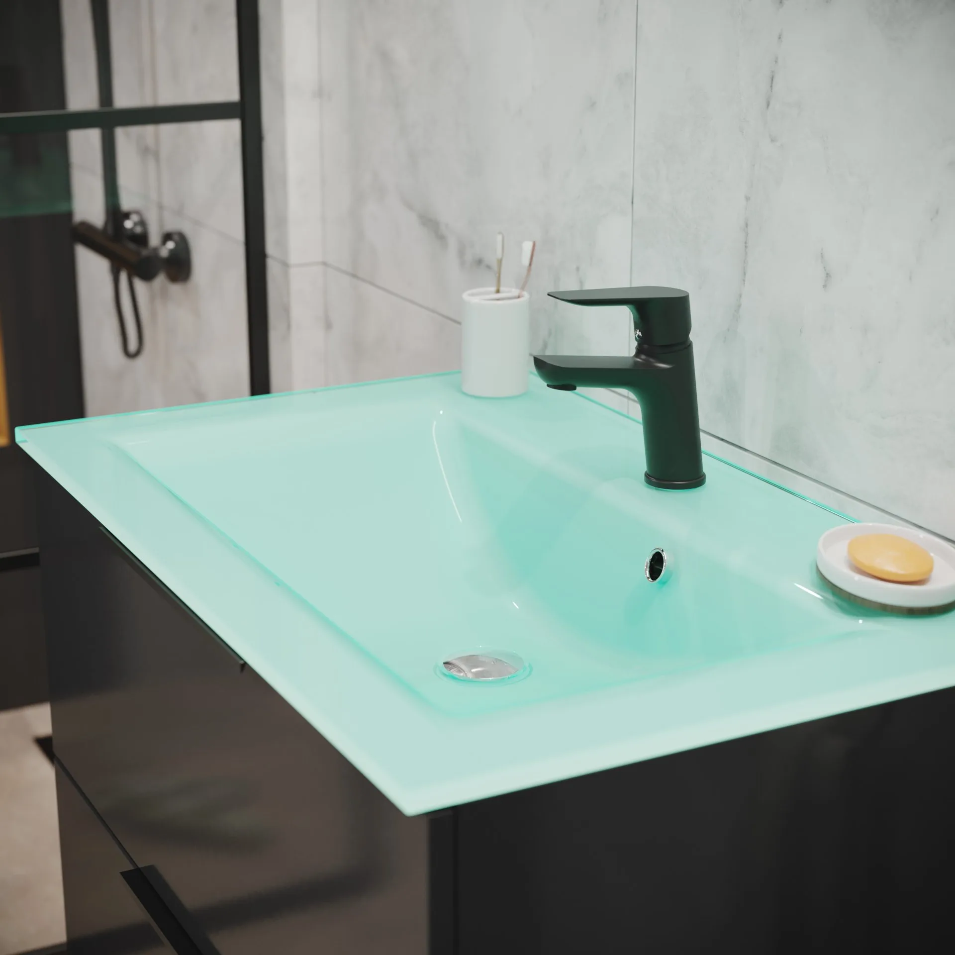 FACKELMANN Waschbecken 80 cm breit, Mint, Glas