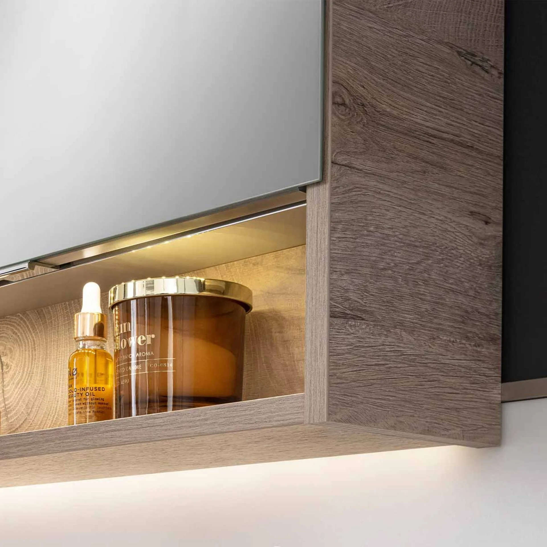 FACKELMANN B.STYLE LED Spiegelschrank 60 cm breit, Braun hell