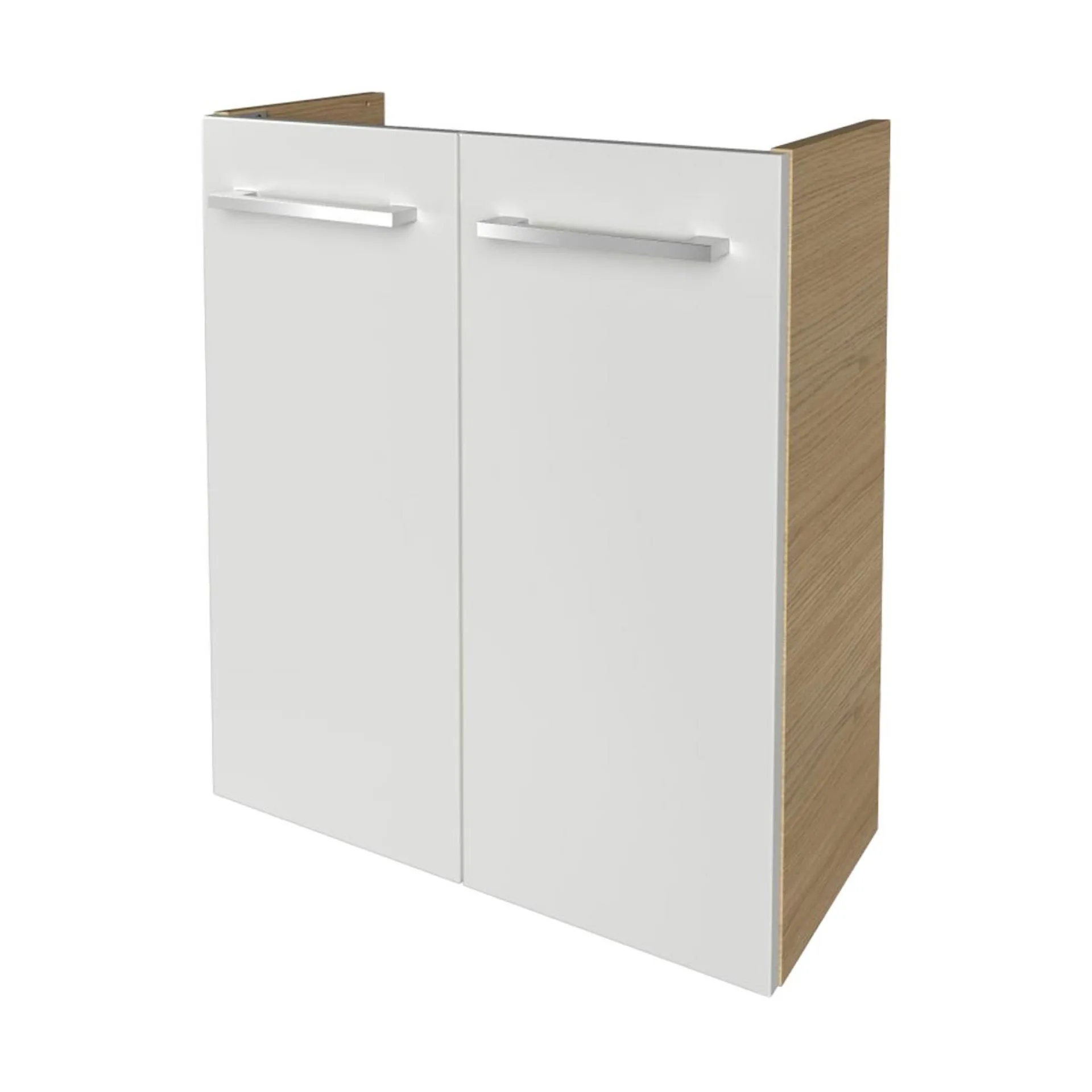 FACKELMANN SBC B.STYLE Waschbeckenunterschrank Gäste WC 55 cm breit, Weiß/Braun, 2 Türen
