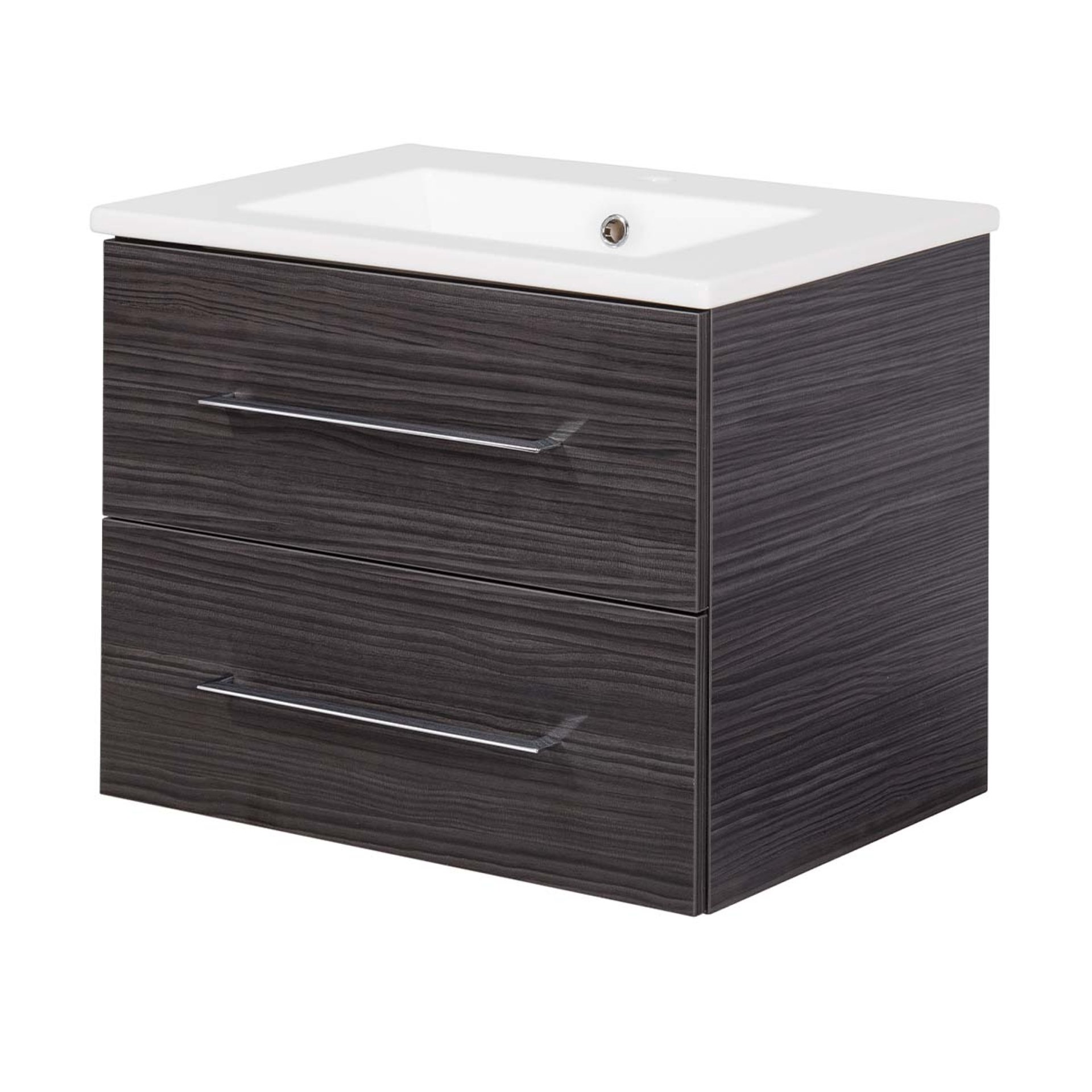 FACKELMANN B.PERFEKT Waschbecken mit Unterschrank 62 cm breit, Anthrazit, Waschbecken Keramik Weiß