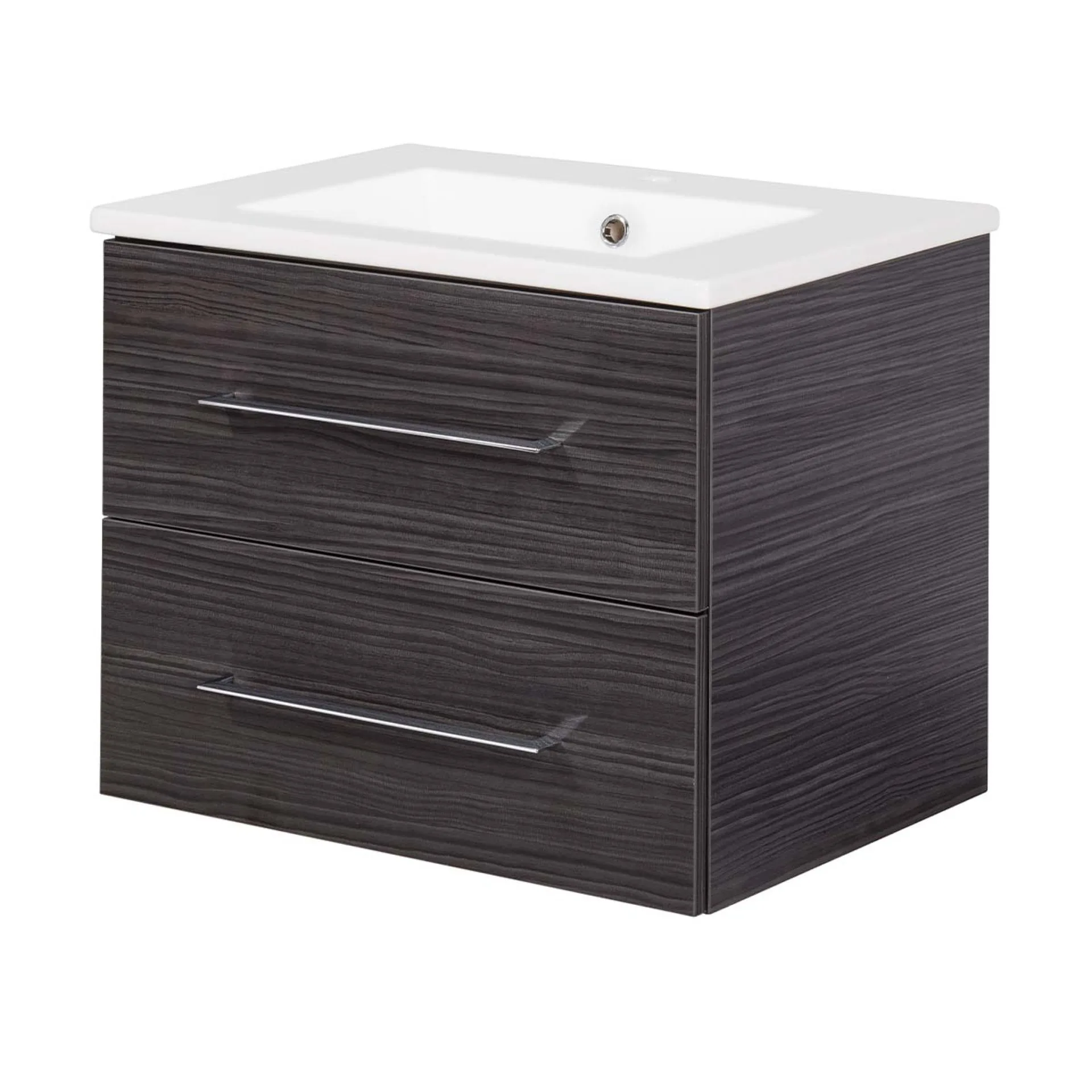 FACKELMANN B.PERFEKT Waschbecken mit Unterschrank 62 cm breit, Anthrazit, Waschbecken Keramik Weiß