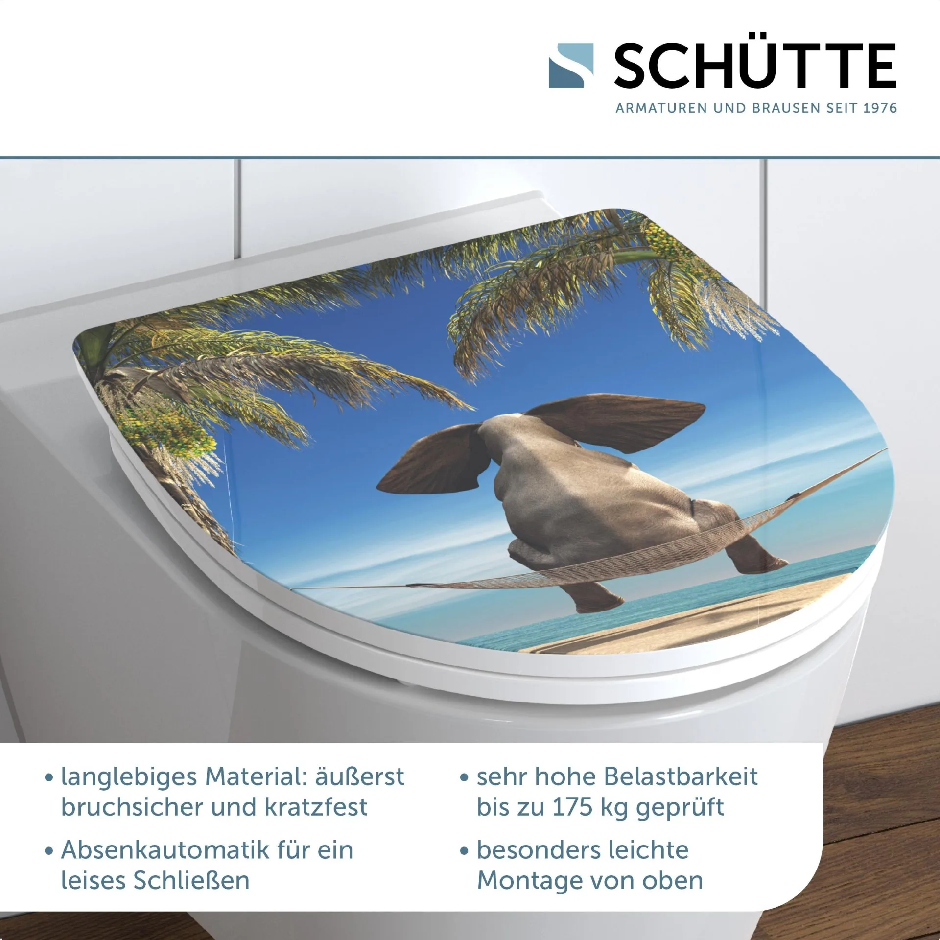 SCHÜTTE HAPPY ELEPHANT WC-Sitz, Kunststoff, mit Absenkautomatik und Schnellverschluss