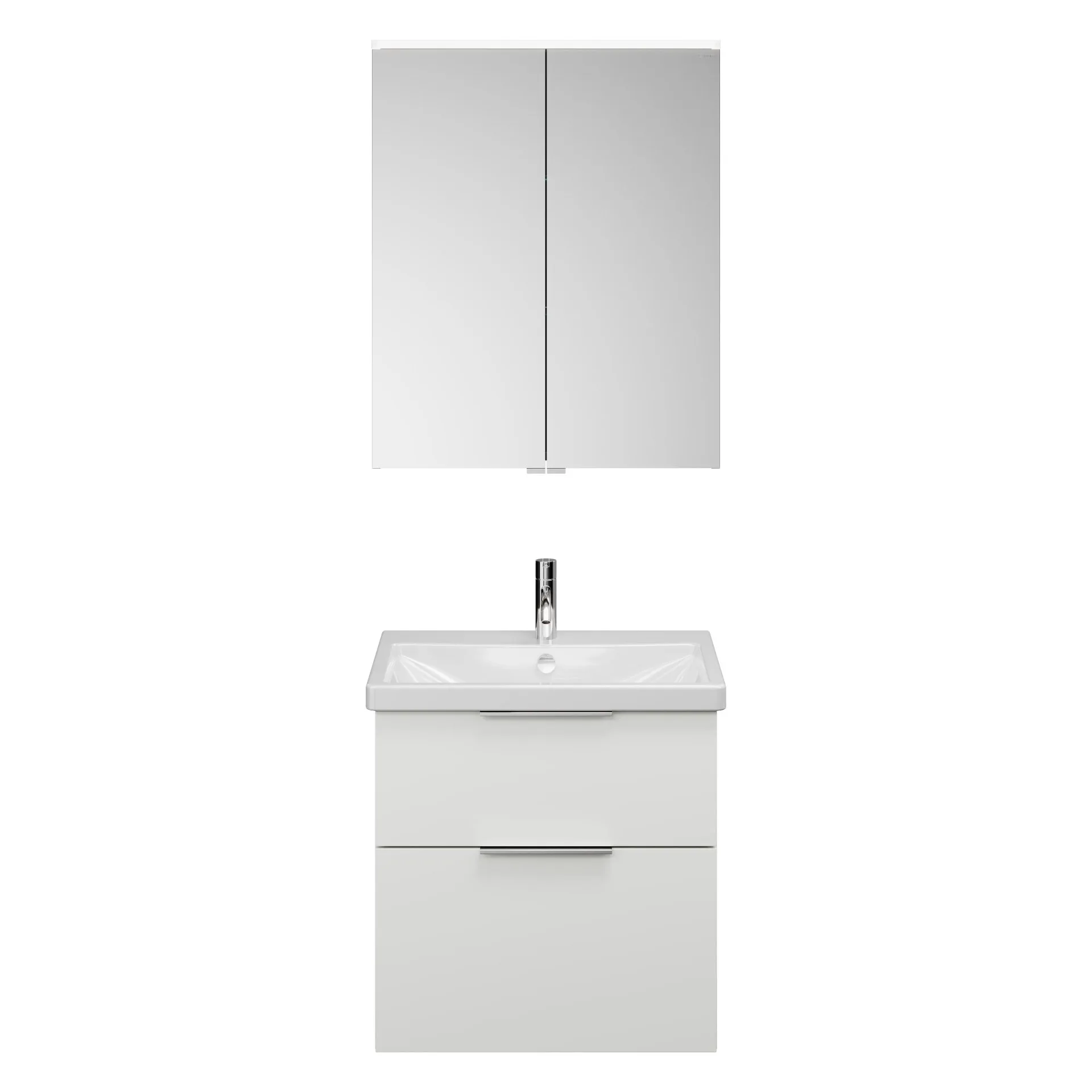Burgbad EQIO Waschtisch Set mit Spiegelschrank 65 cm breit, Weiß Hochglanz, Waschbecken Keramik Weiß