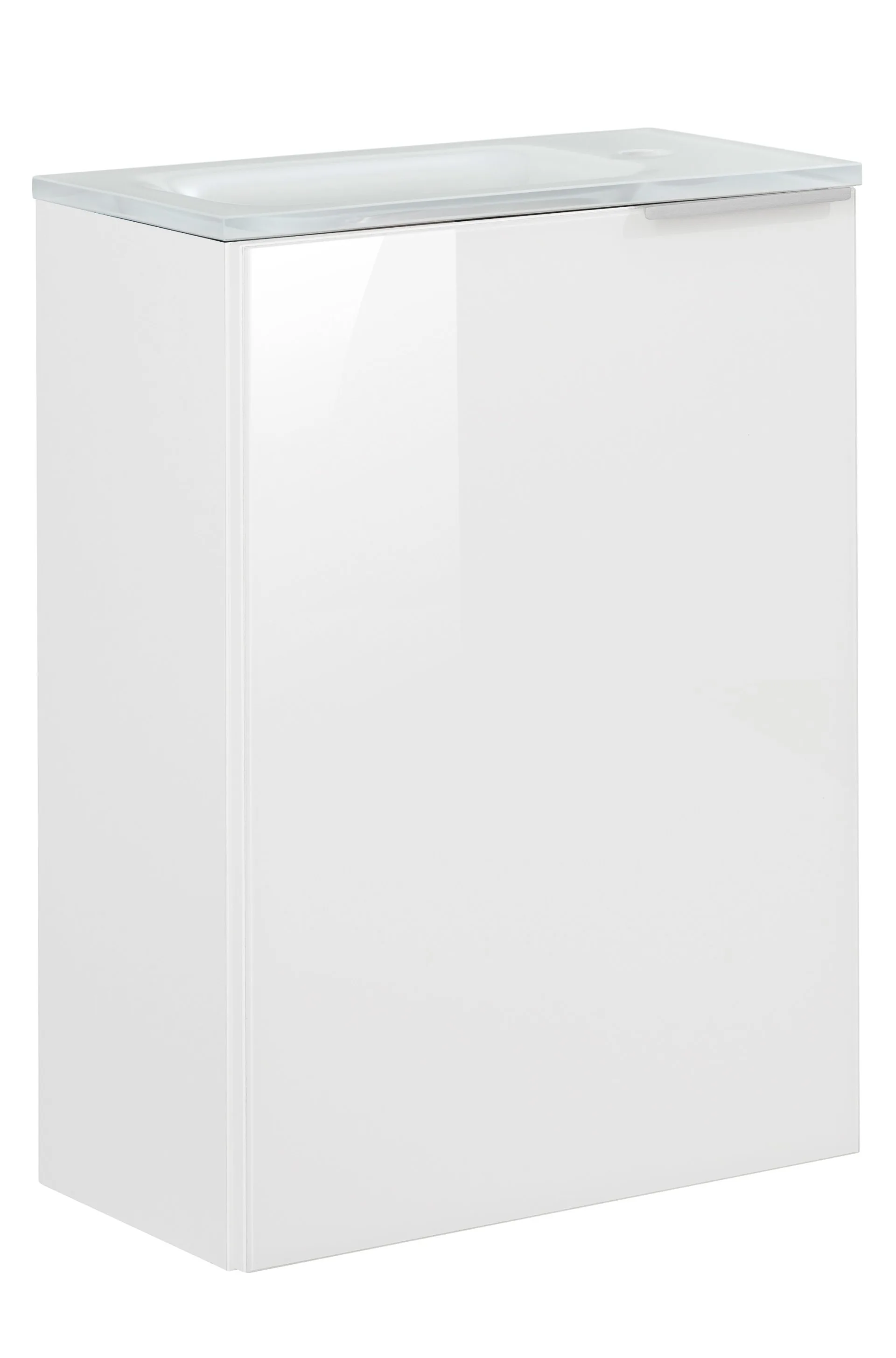 FACKELMANN SBC KARA Gäste WC Waschtisch Set 45 cm breit, Weiß, Waschbecken Glas Weiß, Türanschlag links