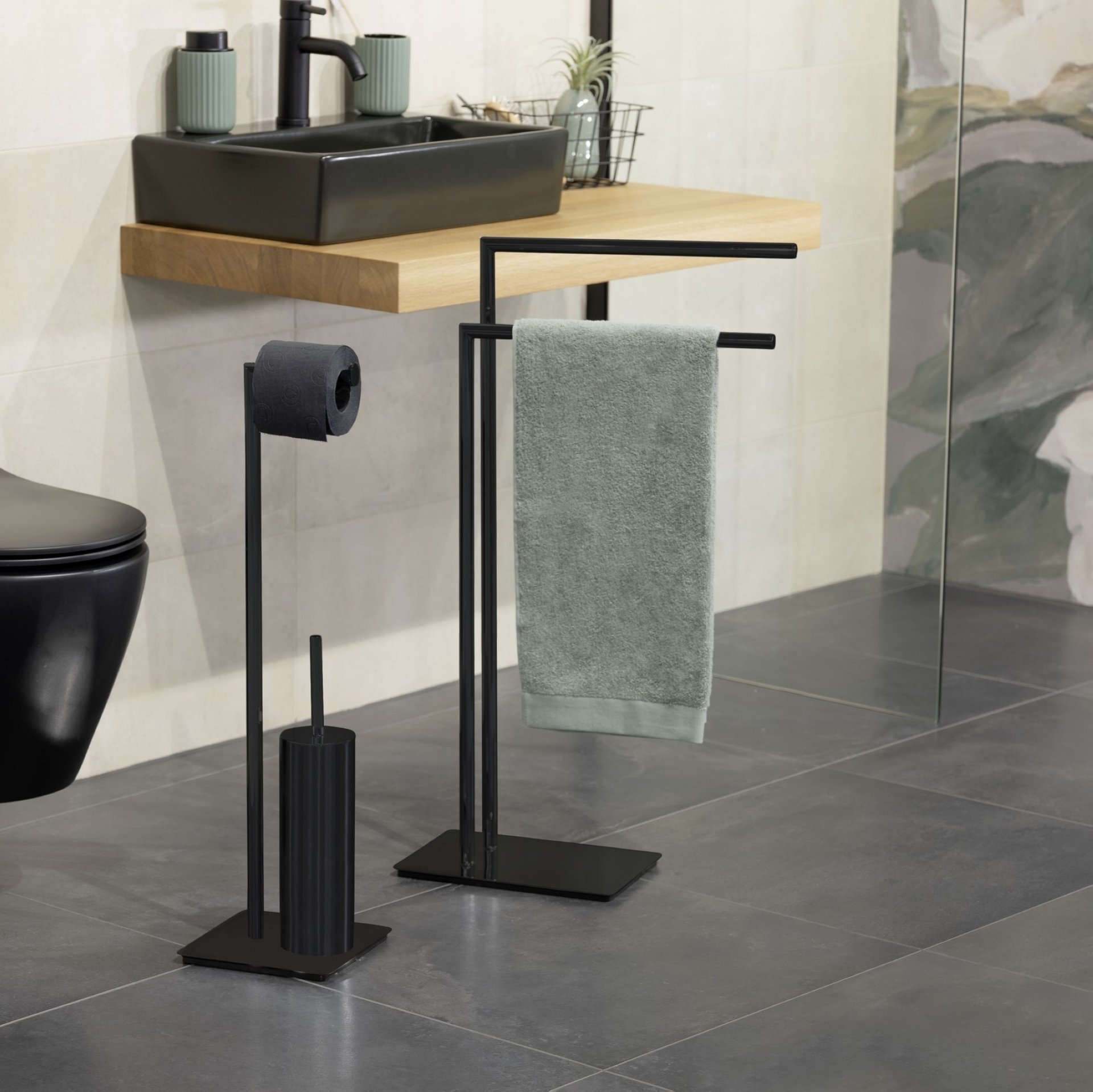 WENKO RECCO Handtuchhalter, Schwarz, Edelstahl, stehend