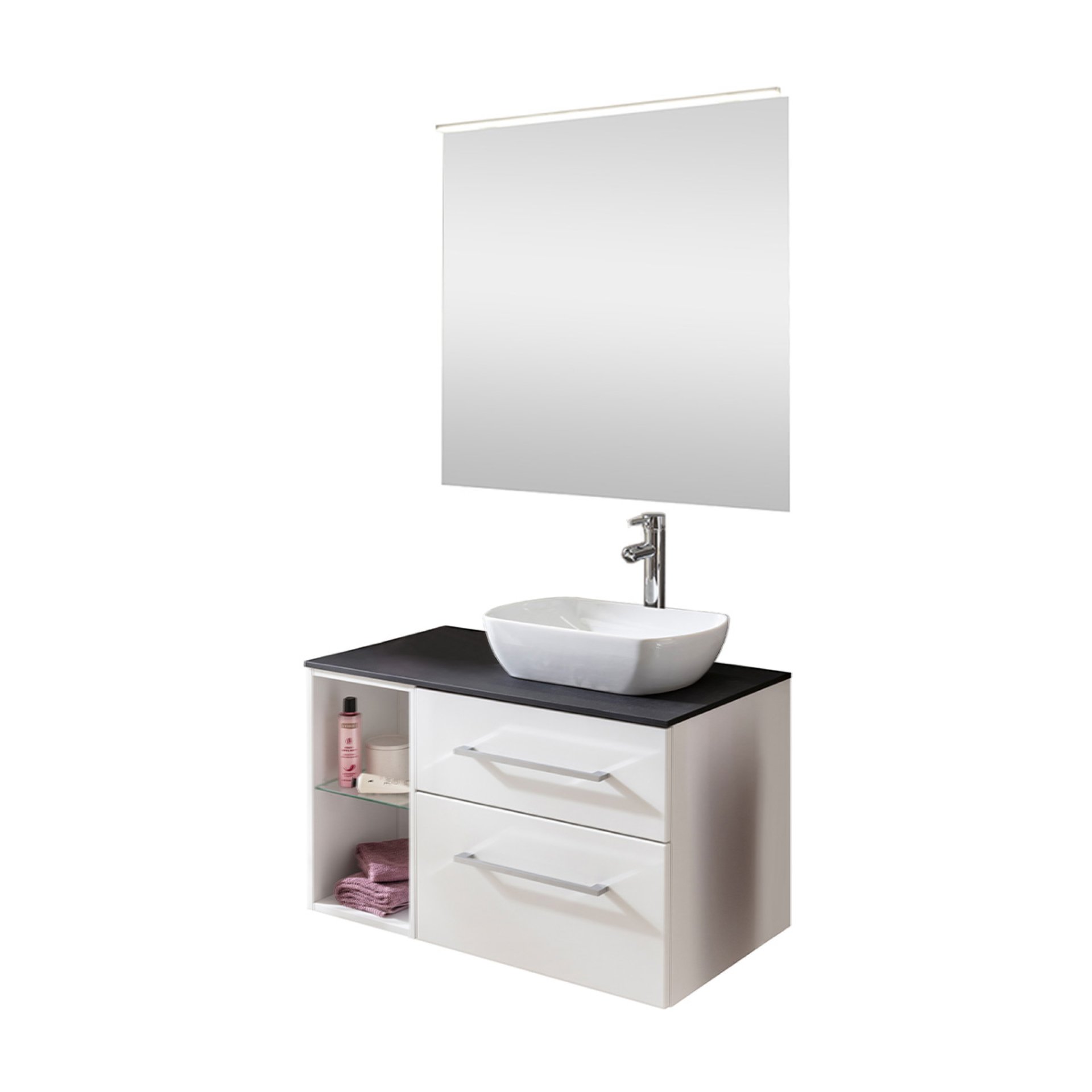 Fackelmann OXFORD Badmöbelset 7-teilig, 90 cm, Weiß, Keramikschüssel