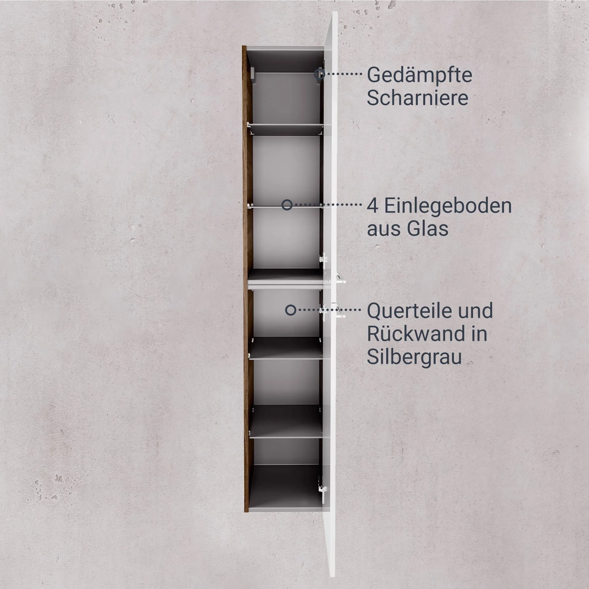 FACKELMANN VERONA Hochschrank 30 cm breit, Weiß Hochglanz/Braun Dunkel, Türanschlag rechts