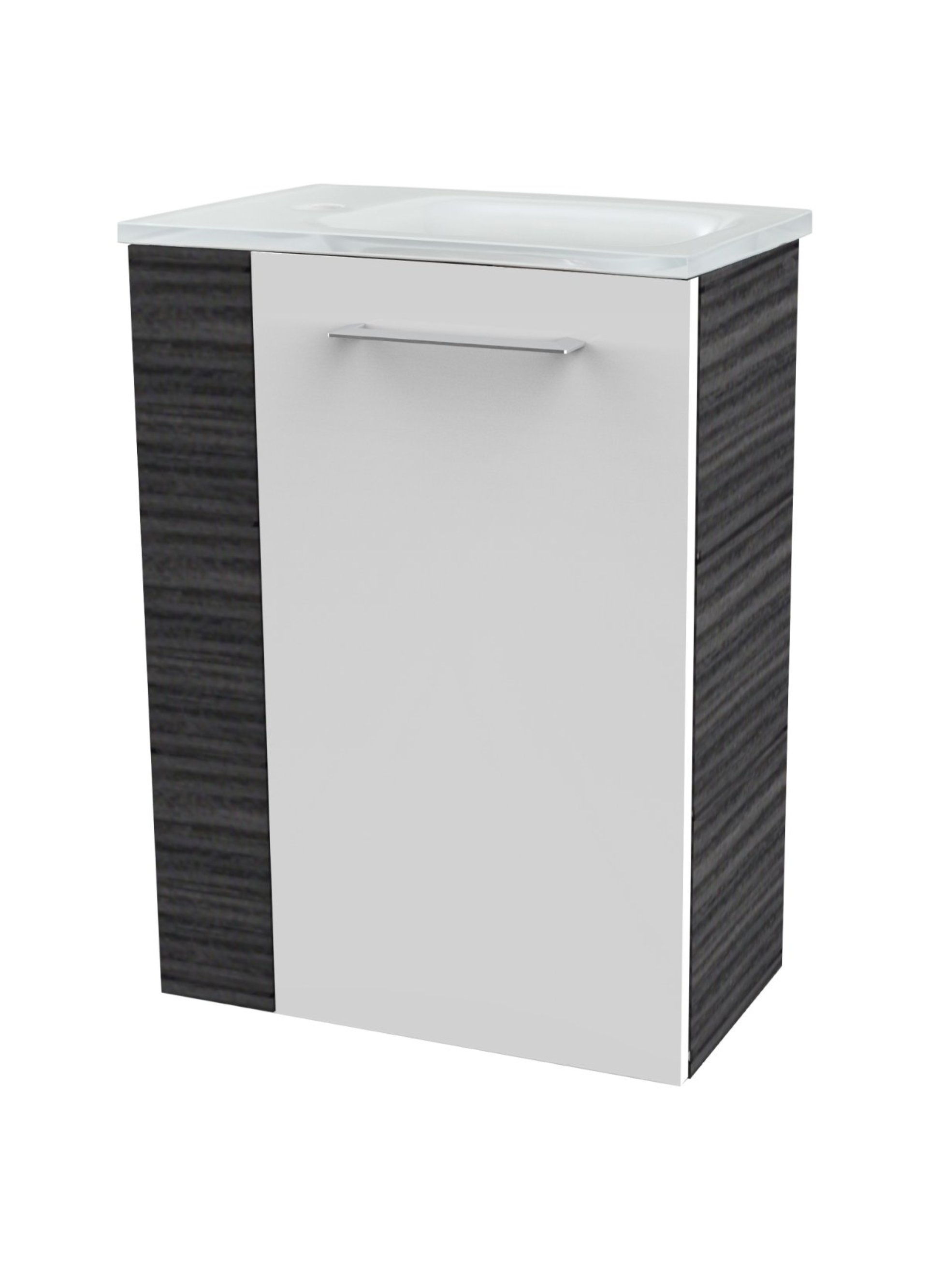 Fackelmann SBC B. PERFEKT Gäste WC Set 2-teilig 45 cm, Anthrazit Holzoptik/Weiß, rechts, Glas Weiß