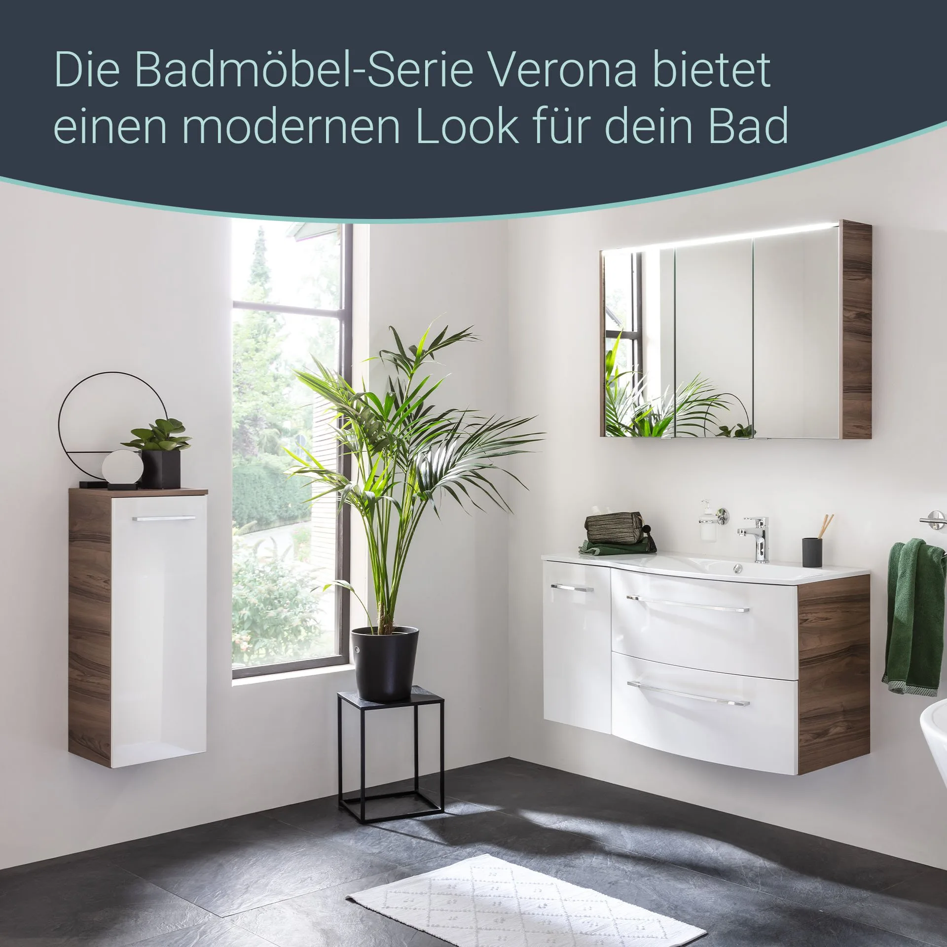 FACKELMANN VERONA Midischrank 30 cm breit, Weiß Hochglanz/Braun Dunkel, Türanschlag links