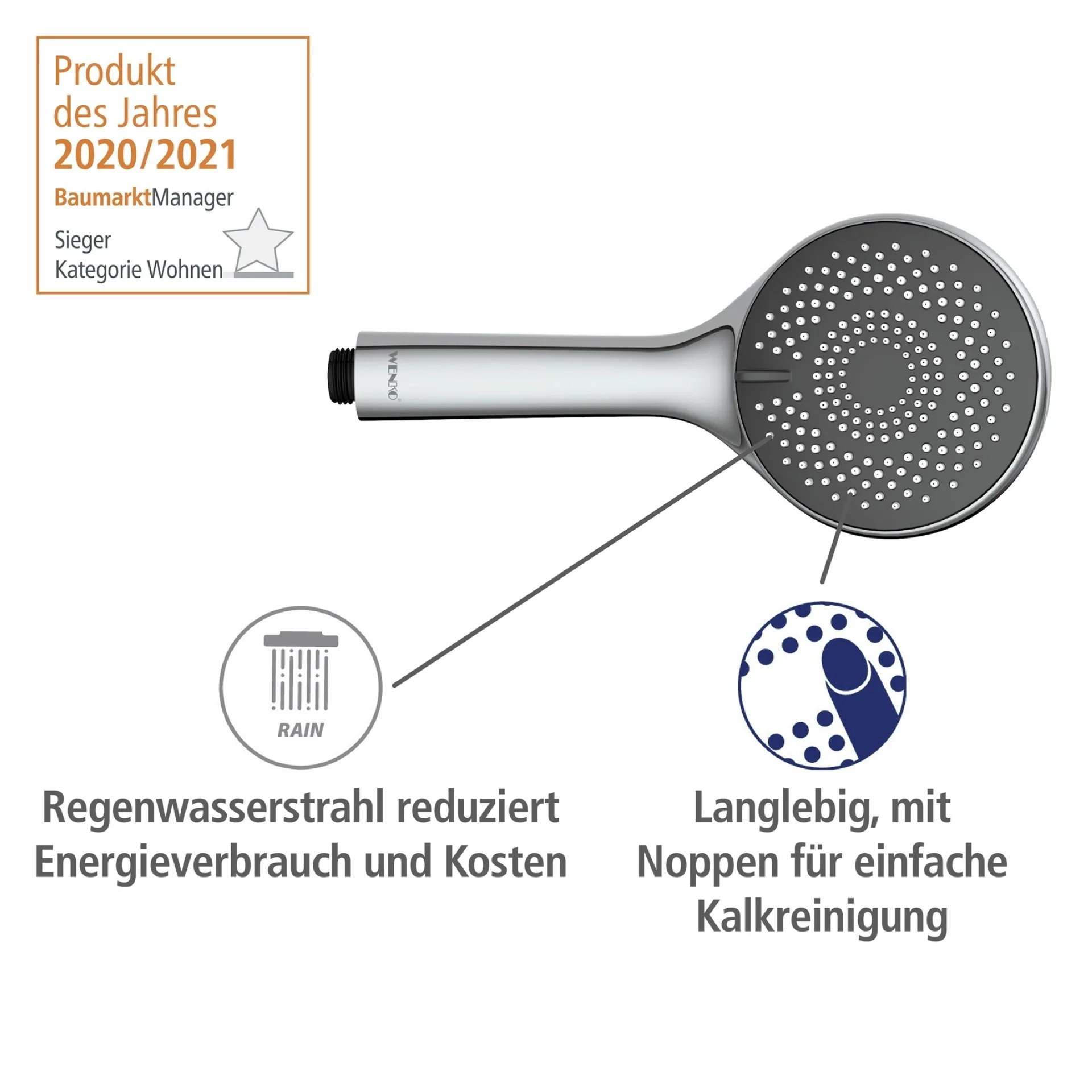 WENKO Duschsystem, Chrom, mit Wassersparsystem, 3 verschiedene Wasserstrahlarten, Edelstahl