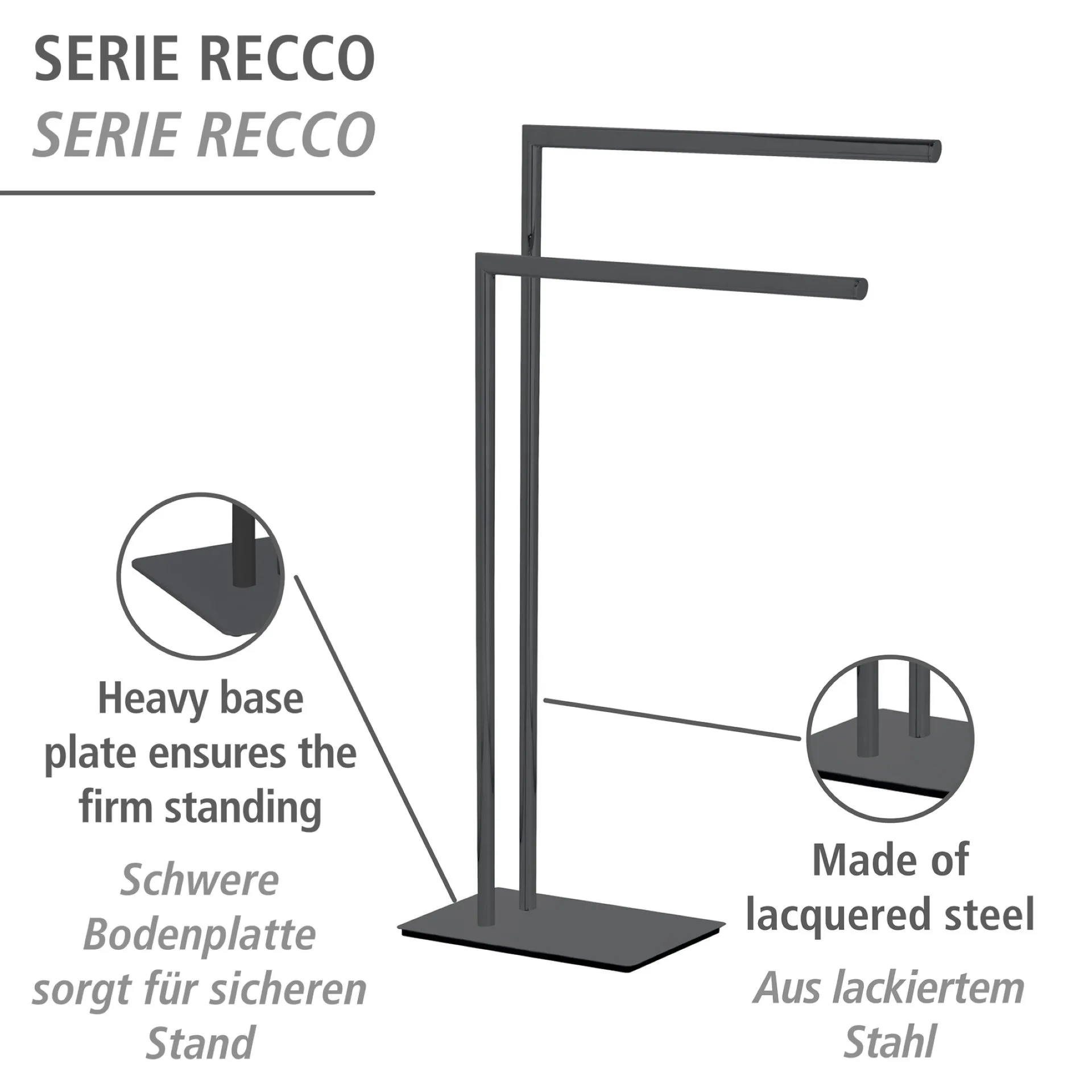 WENKO RECCO Handtuchhalter, Schwarz, Edelstahl, stehend