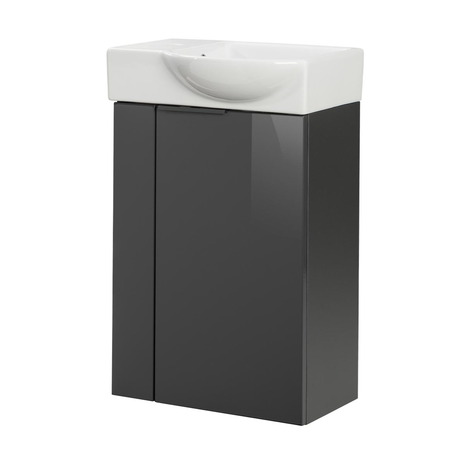 FACKELMANN SBC LUNA Gäste WC Waschtisch Set 45 cm breit, Anthrazit, Waschbecken Keramik Weiß, Türanschlag rechts