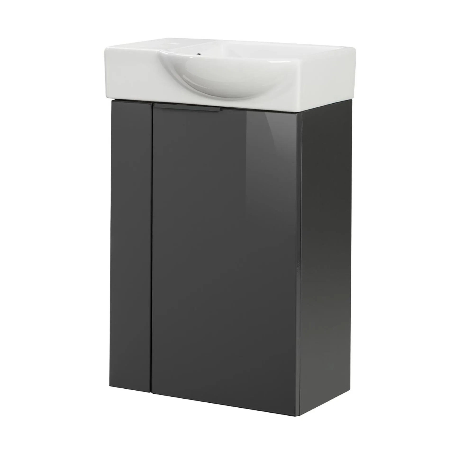 FACKELMANN SBC LUNA Gäste WC Waschtisch Set 45 cm breit, Anthrazit, Waschbecken Keramik Weiß, Türanschlag rechts