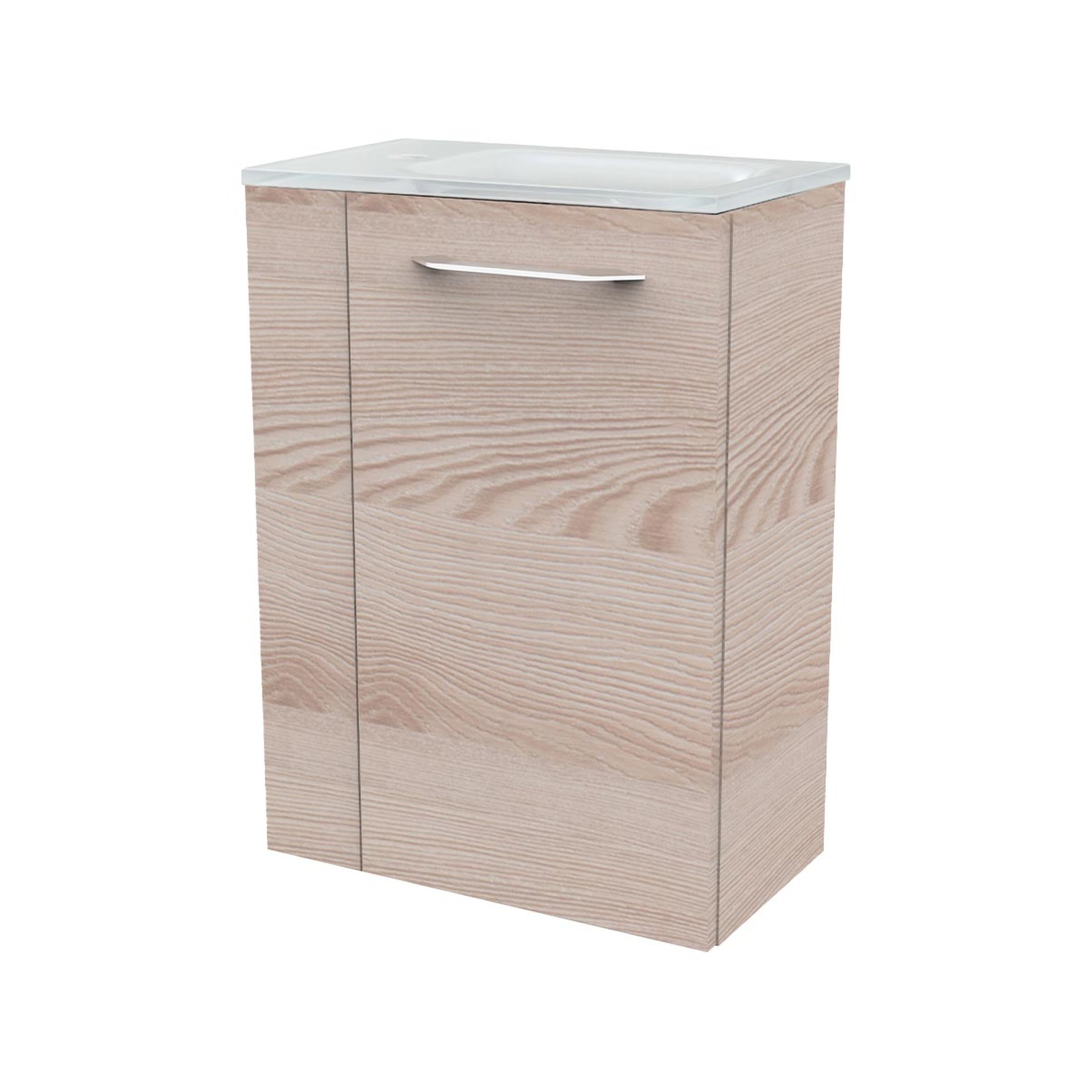 FACKELMANN SBC B.CLEVER Gäste WC Waschtisch Set 45 cm breit, Braun hell, Waschbecken Glas Weiß, Türanschlag rechts