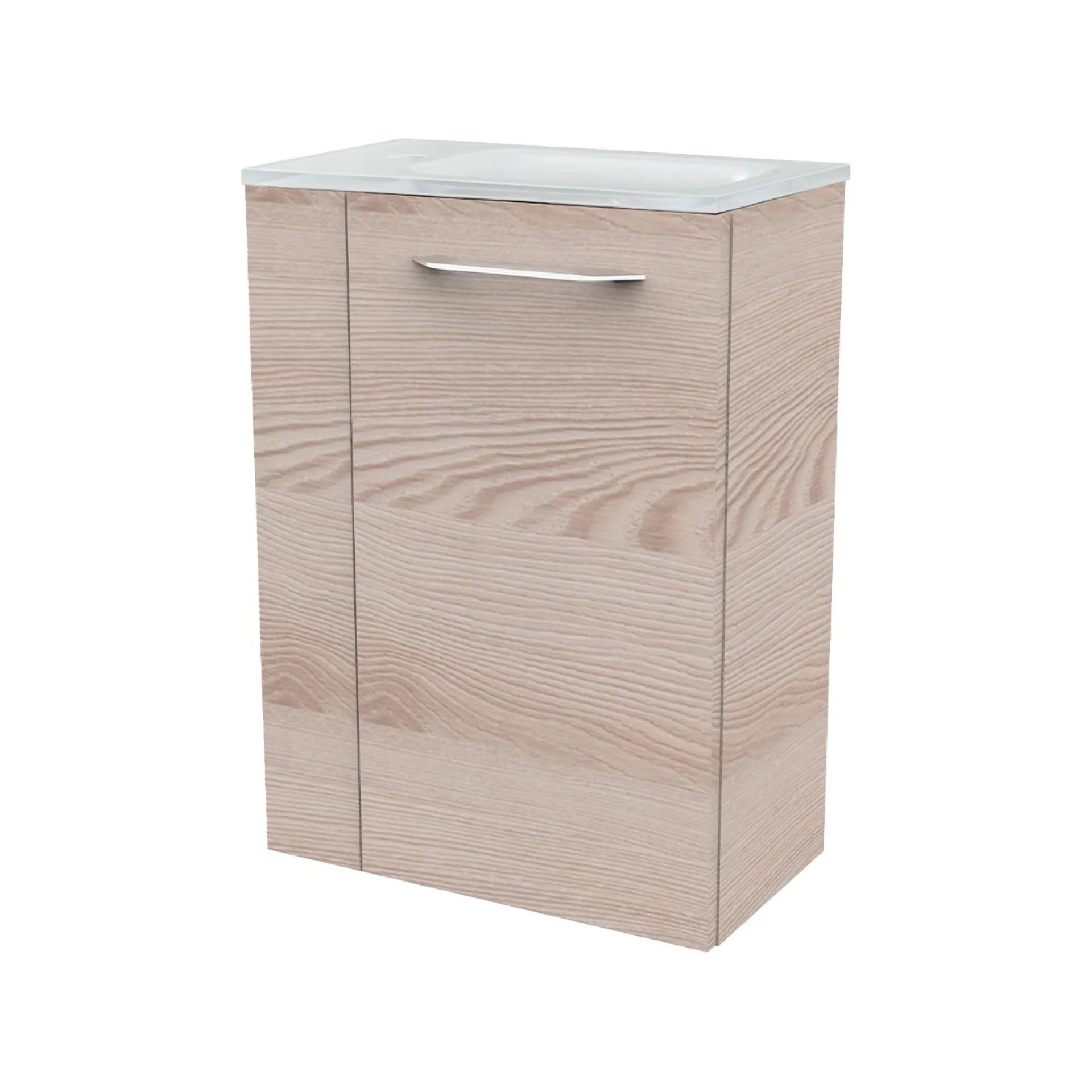 FACKELMANN SBC B.CLEVER Gäste WC Waschtisch Set 45 cm breit, Braun hell, Waschbecken Glas Weiß, Türanschlag rechts