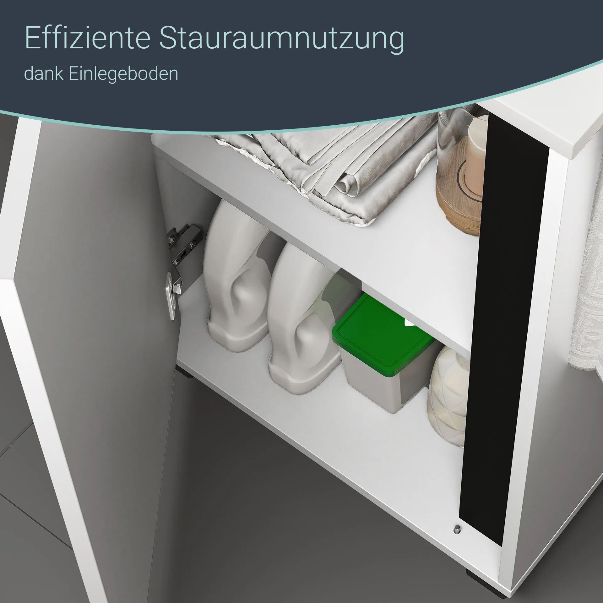 BADEDU LULE Gäste WC Waschtisch Set 51 cm breit, Weiß, Waschbecken Keramik Weiß, mit Füßen