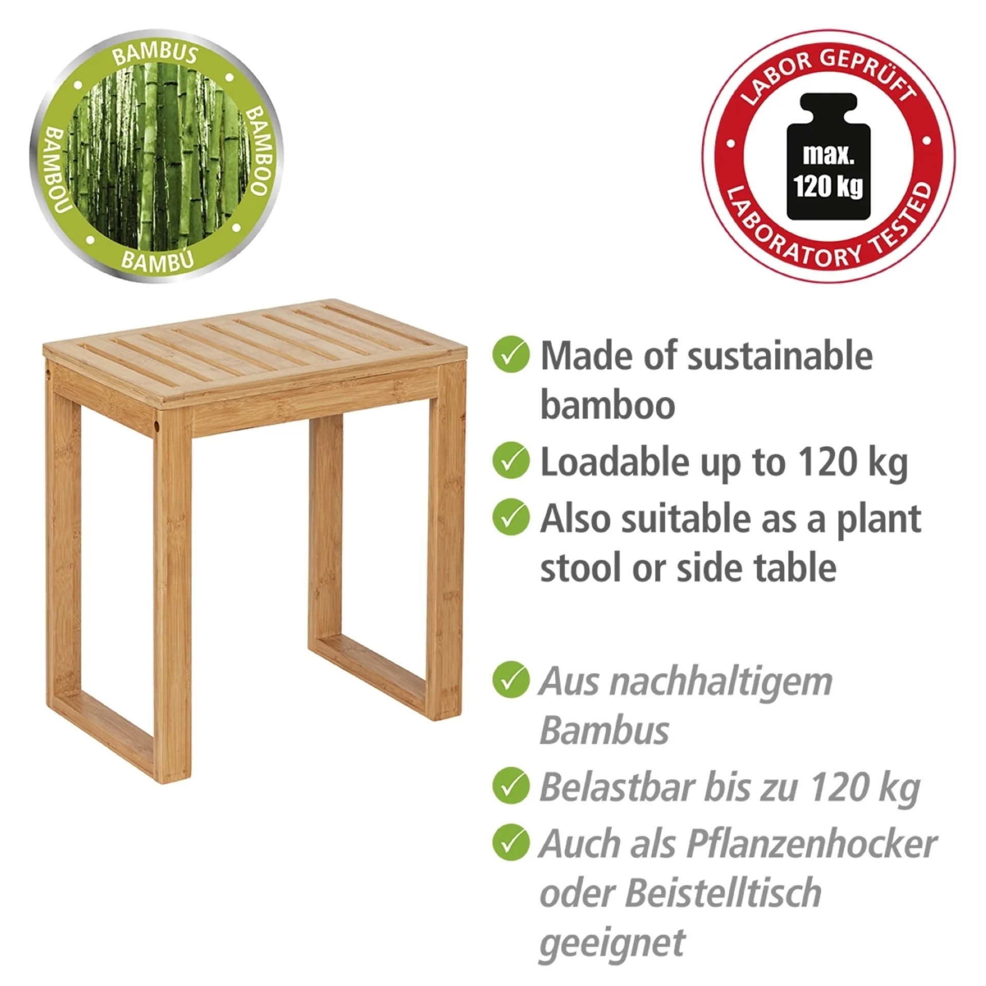 WENKO BAMBOO Badhocker, Braun, aus Bambus